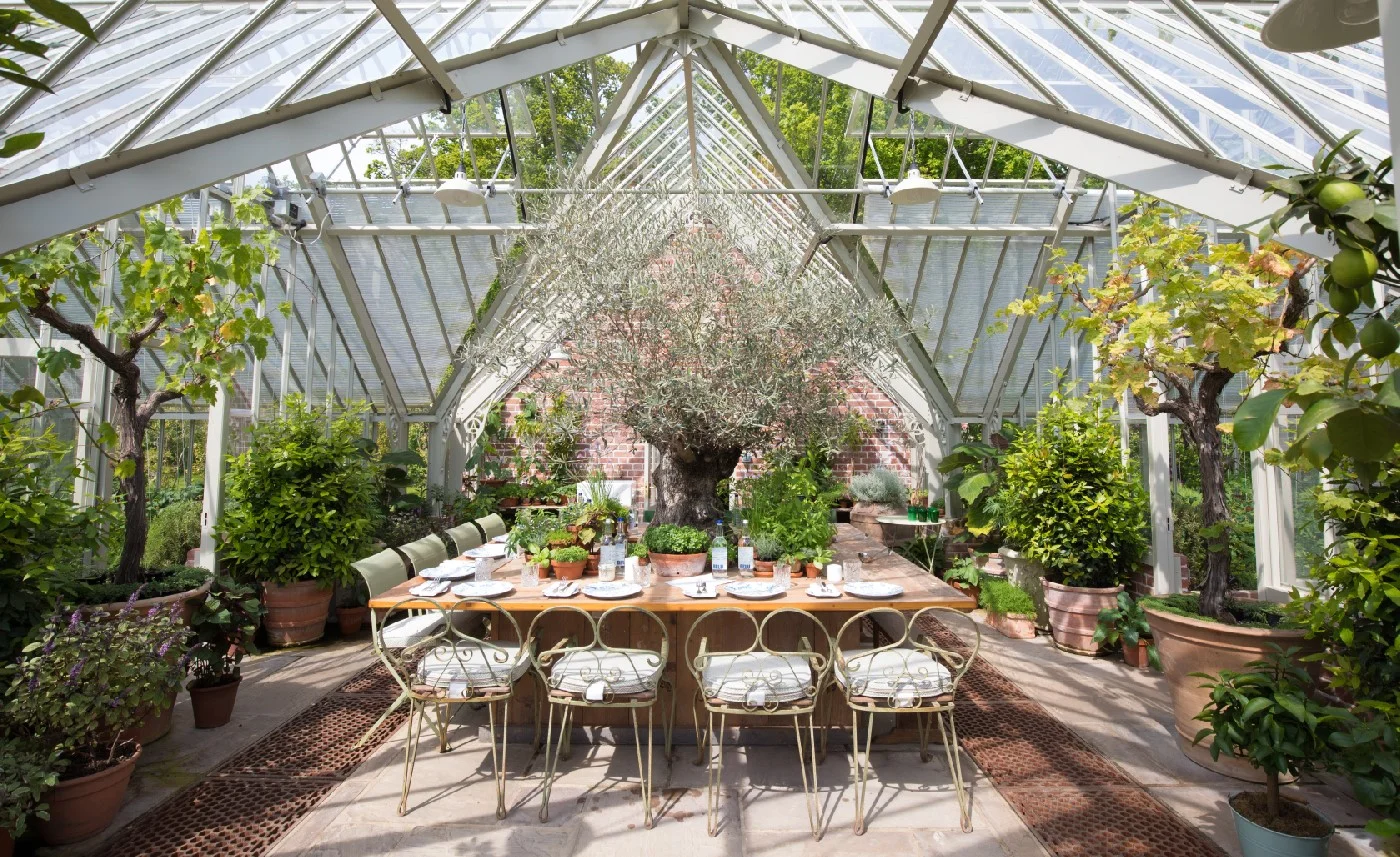 Beautiful Kamalaya lunch setting in the greenhouse at Lime Wood