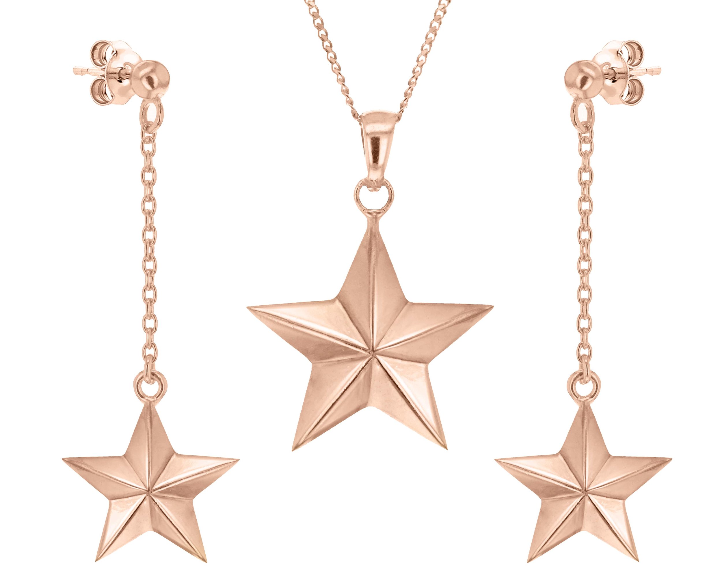 True rocks gold star chain and earrings set