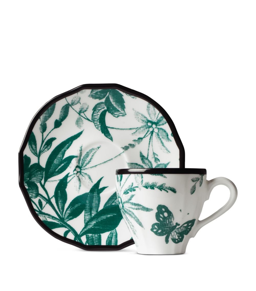 Gucci set of two Herbarium cups and saucer in green and wihite