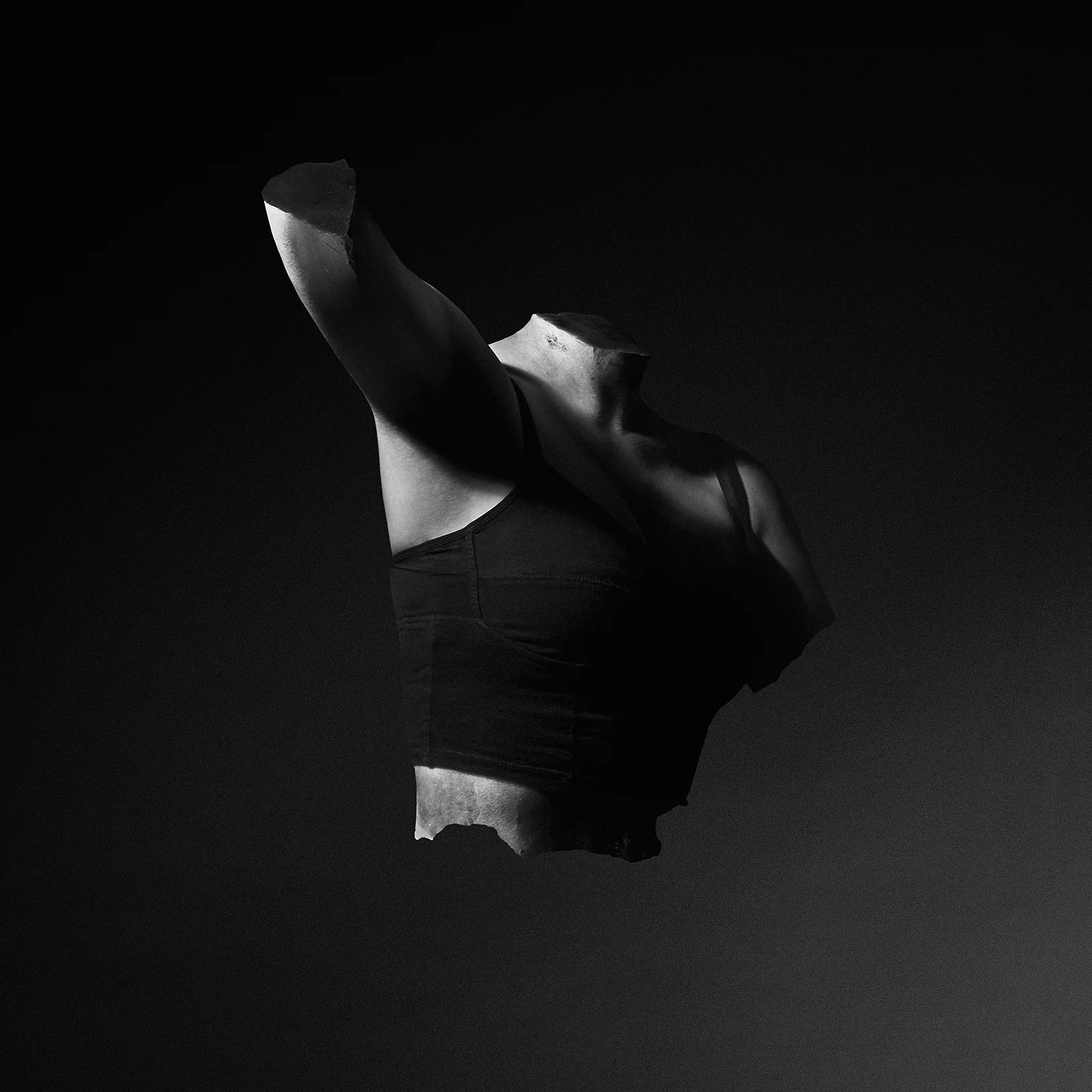 Artifact #1-6 , 2016, pigment print, 12x12” The series Artifact depicts the shift of classical forms to fragmentation, creating tension between illusions of wholeness and brokenness. Breaking down the ideal form into these suspended segments disrupts the gendered notion of perfection in relation to the body. An extension of my own personal struggles and narratives, this series became a way of processing my rapidly evolving perceptions of my own flawed female body and self-image. Artifact #1