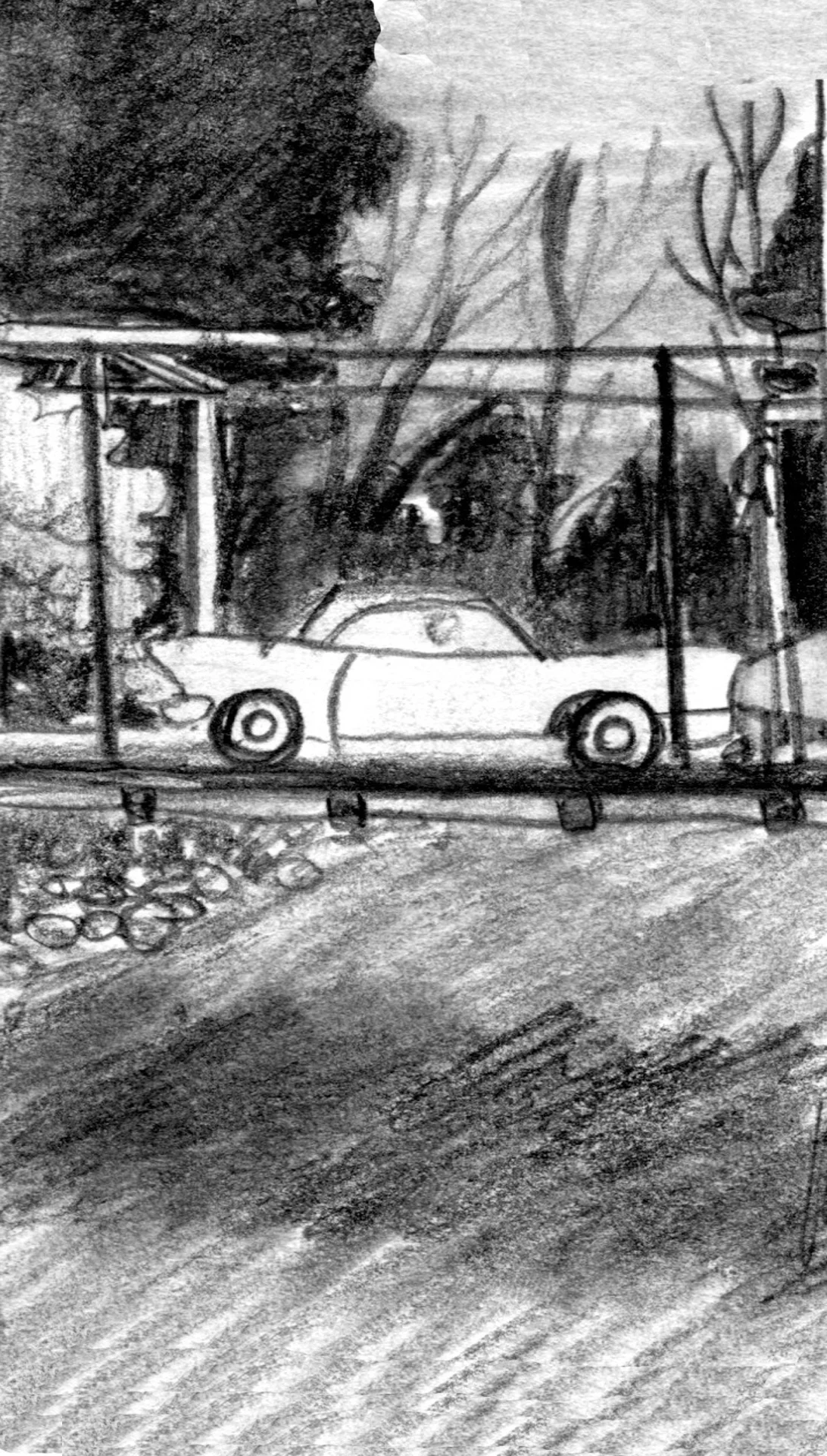ANIMATION NOTE: SMOKE BILLOWS FROM THE TIRES)