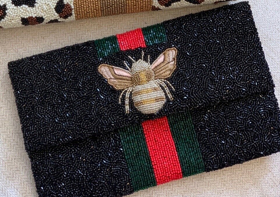 Gucci Animalier Bee Embroidered Pouch Clutch Bag
