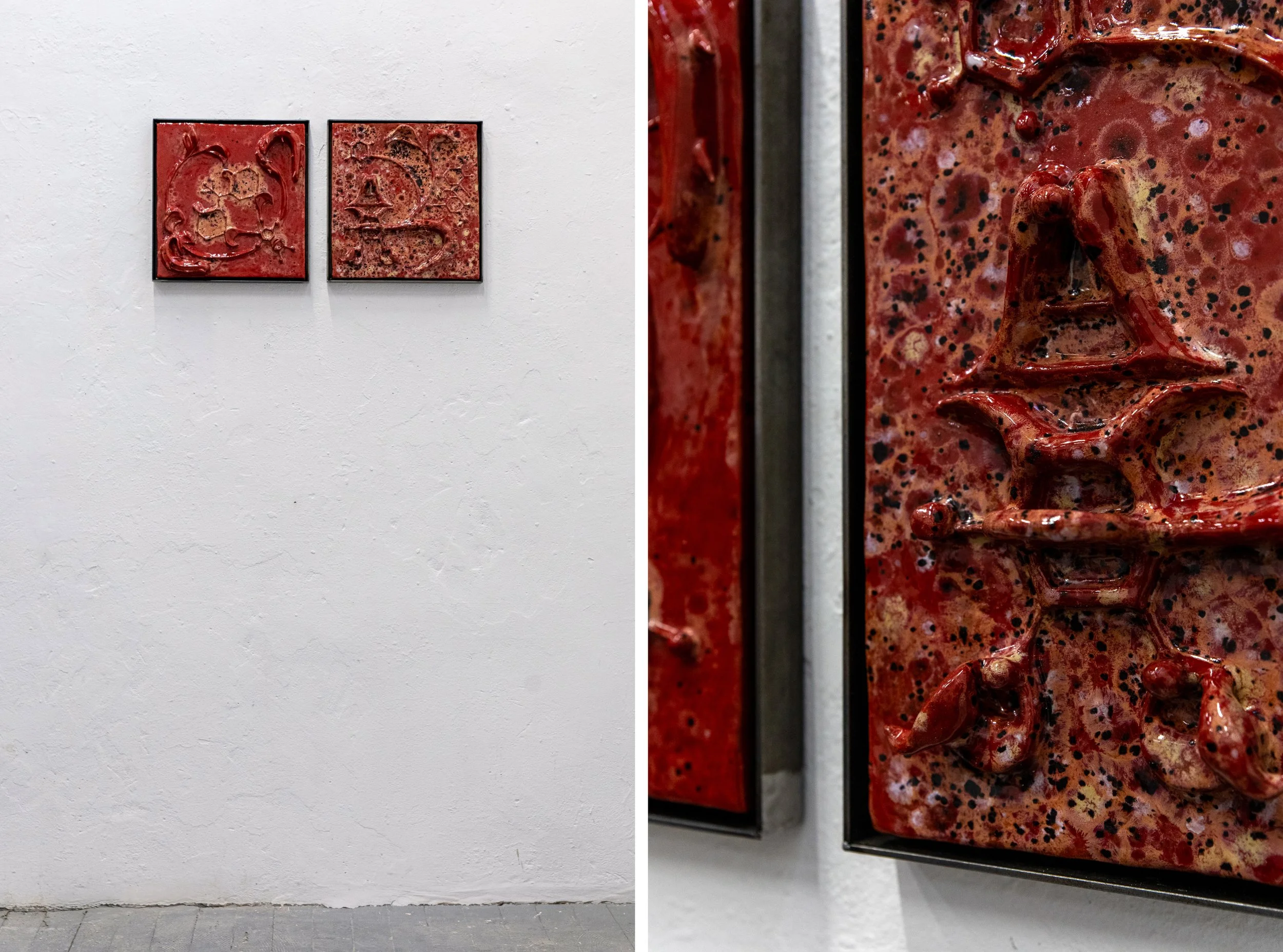   The Landscape is Still Tonight  glazed sandstone, pigment, Rhone river water, welded steel Various dimensions 2025 
