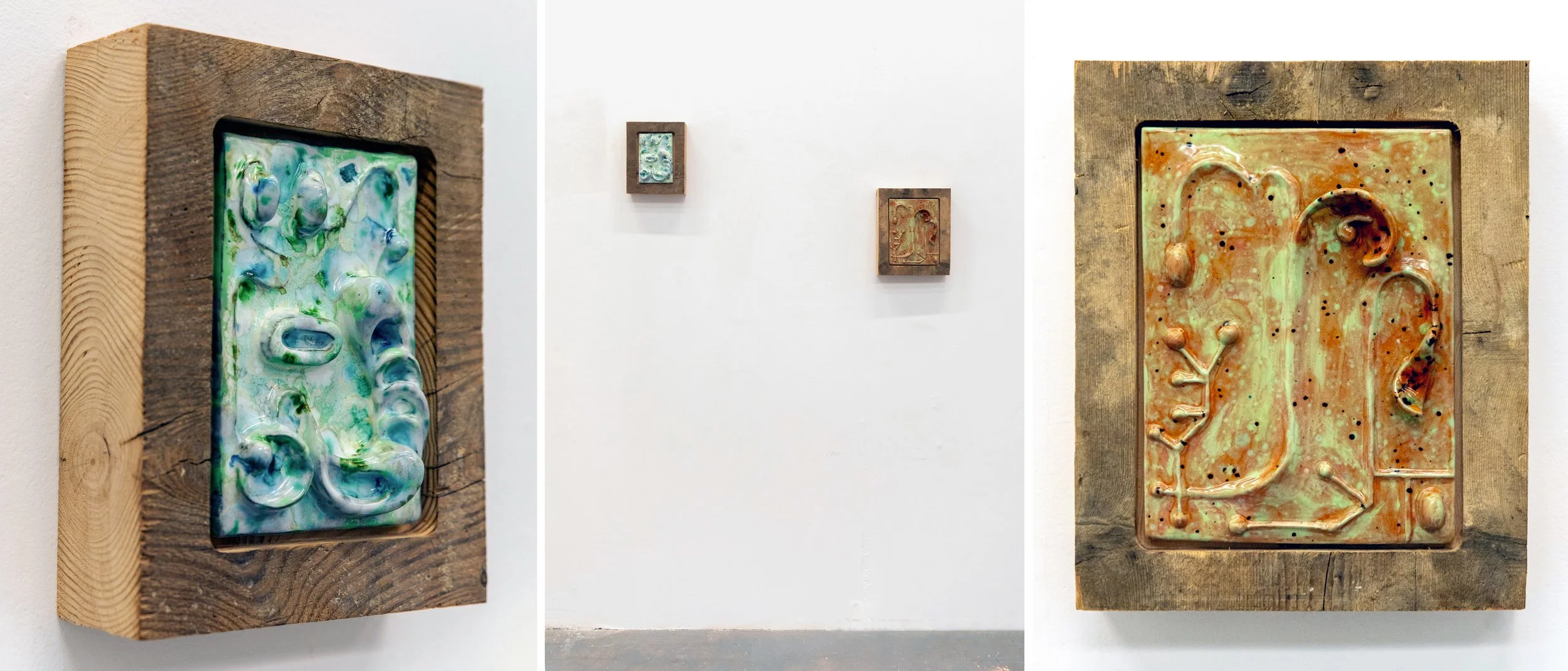   The Landscape is Still Tonight  glazed sandstone, pigment, Rhone river water, found timber Various dimensions 2025 