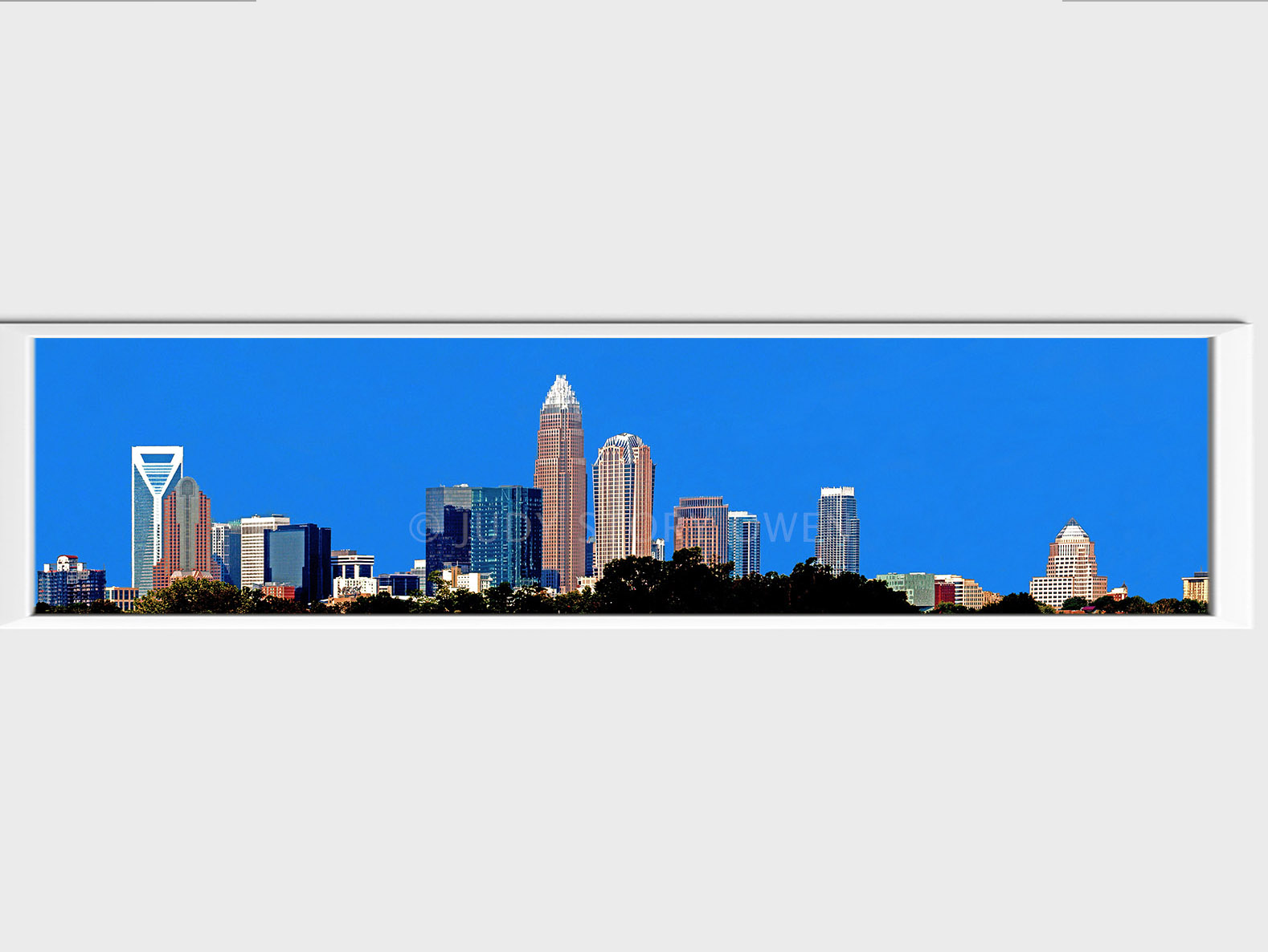charlotte skyline pano 24X5pt5at1500pxwWMat9framed.jpg