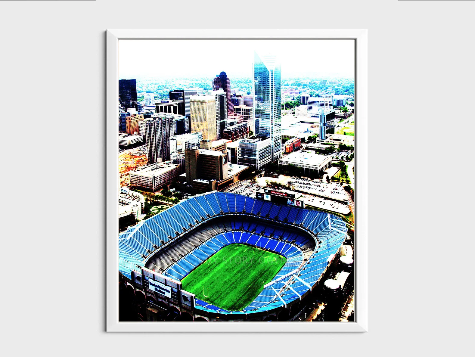 charlotte aerial stadium and skyline 10X12at1500pxhWMat9framed.jpg