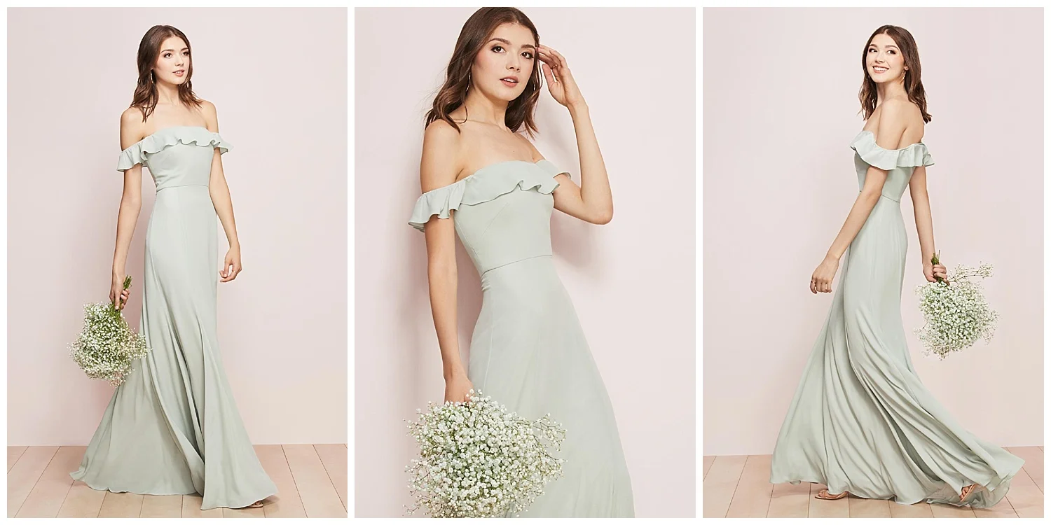 Get ready to watch groomsmen swoon in our off-the-shoulder Georgette gown that will fit, float and (duh) flatter every member of the bride tribe.