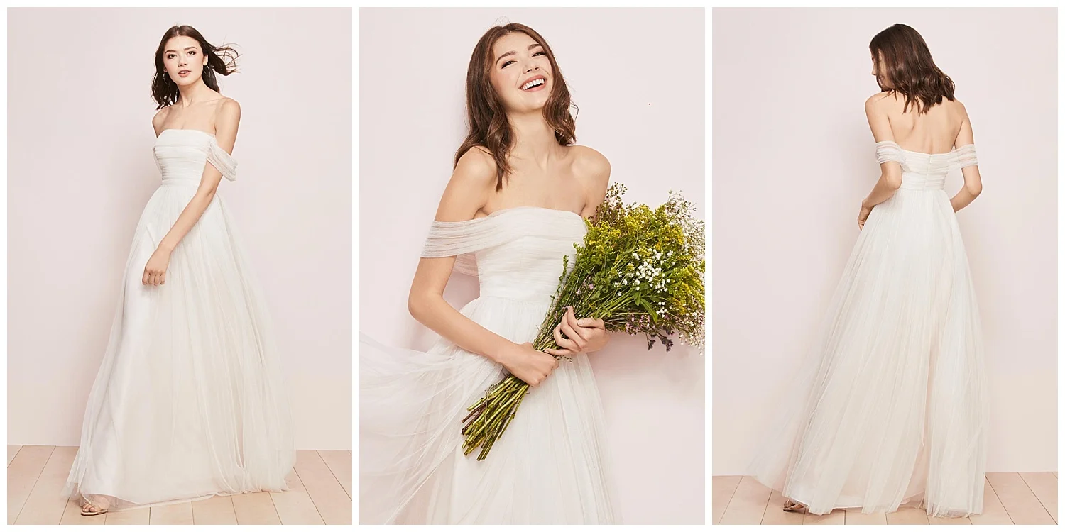 Leave them shaken and shirred (see what we did there) with a two-tone Bobbinet gown that drapes across your shoulders to dramatic effect.