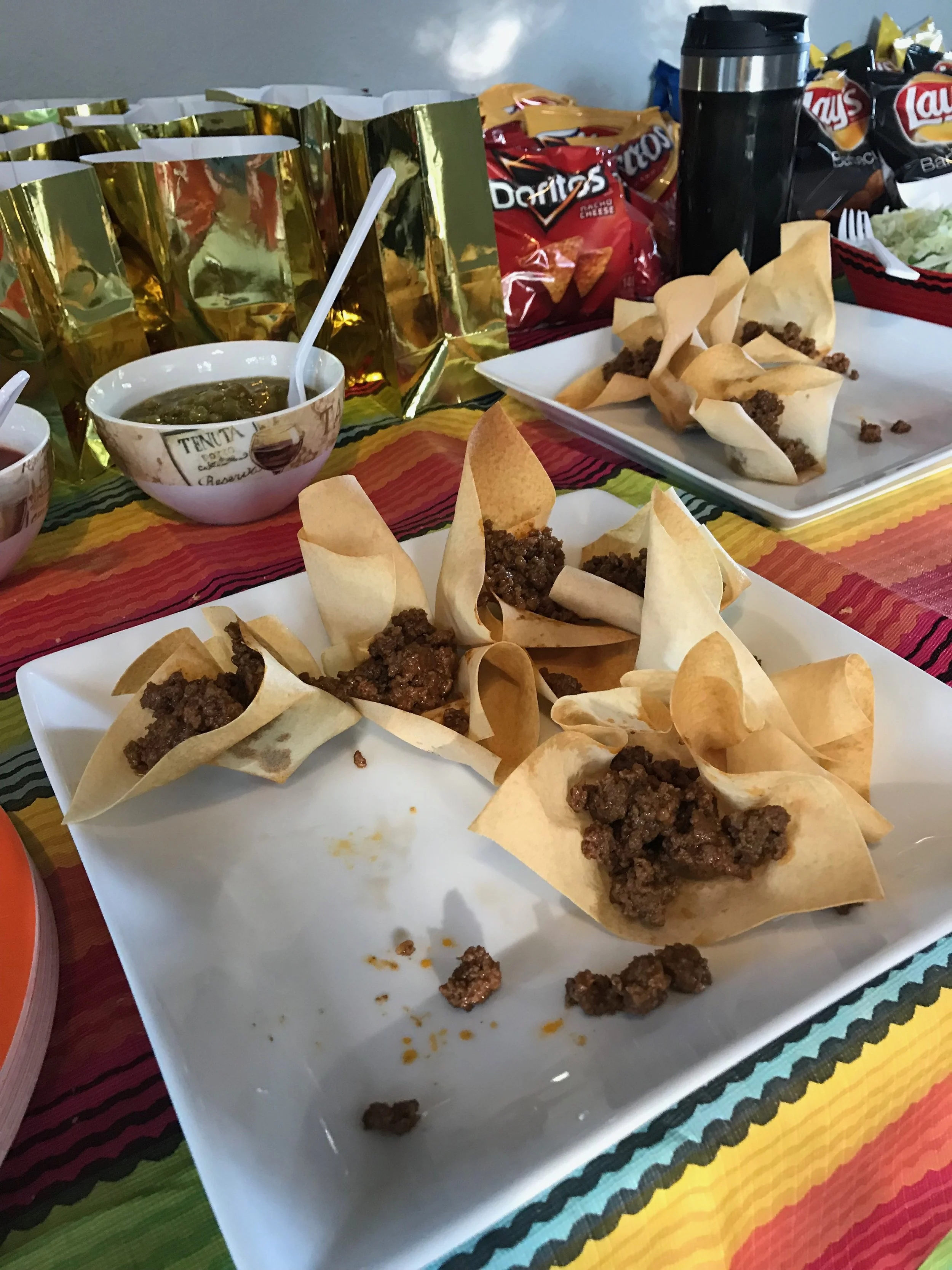 We had Walking Tacos (deconstructed tacos in small Doritos bags you could make) & Taco Cupcakes (our attempt at PInteresting went weird..)