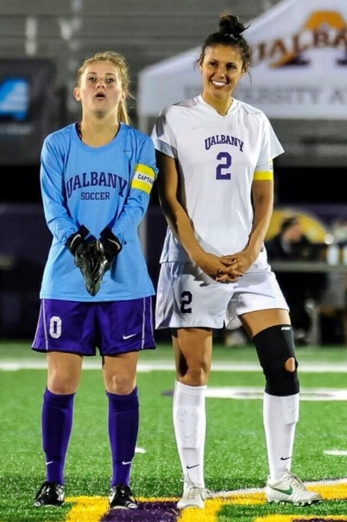 Celia (right) while playing for UAlbany 