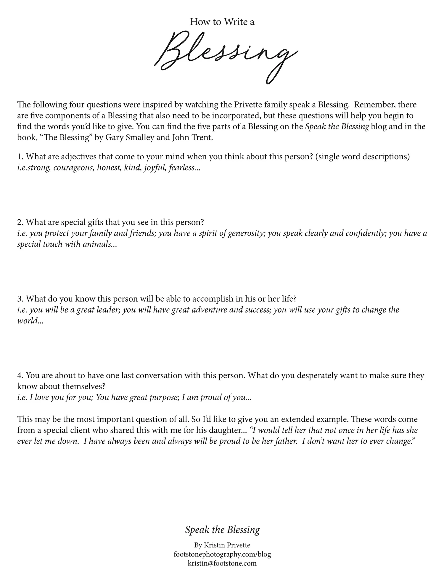 Blessing Form Footstone Photography — How to Write a Blessing