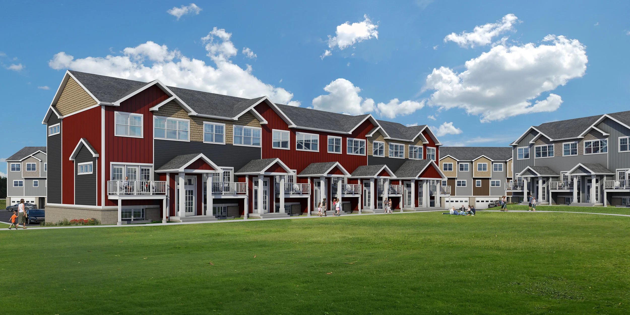 A rendering shows the design of the eventual Bluestem Commons row home development that will be completed near Prairie Winds Middle School in late 2017. The 114-unit project will be among the first developments near the new school. Rendering courtesy of Bluestem Commons