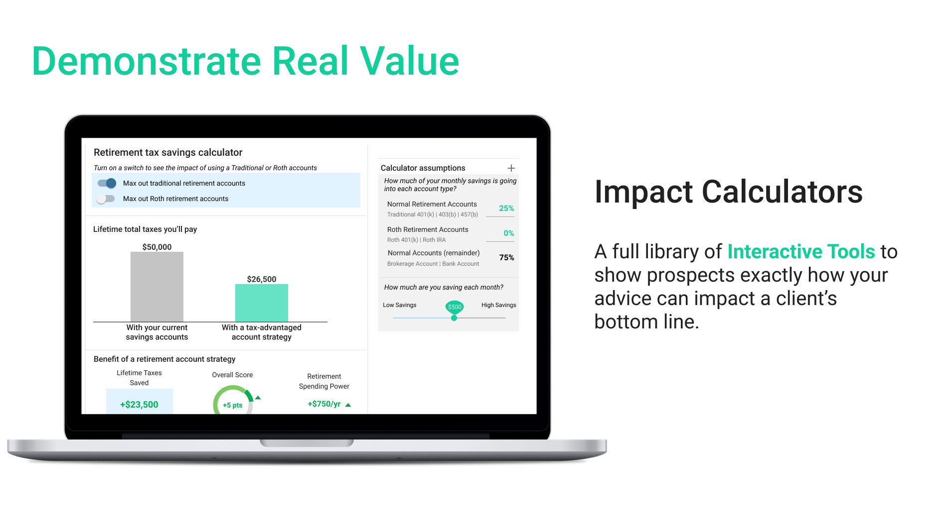 Harbor's interactive onboarding, dynamic action plan, and engaging tools help prospects discover the value of financial advice