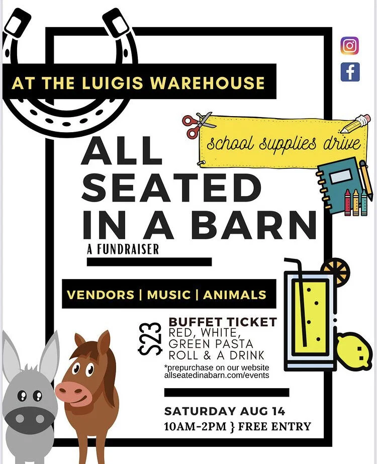 All Seated in a Barn Fundraiser &amp; Back-to-School Supplies Drive