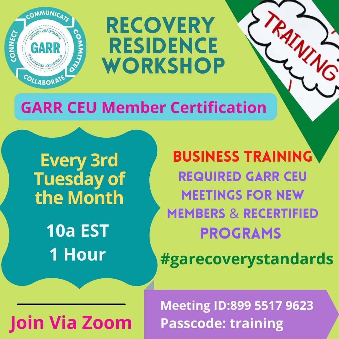 Recovery Residence Workshop tomorrow at 10:00 am