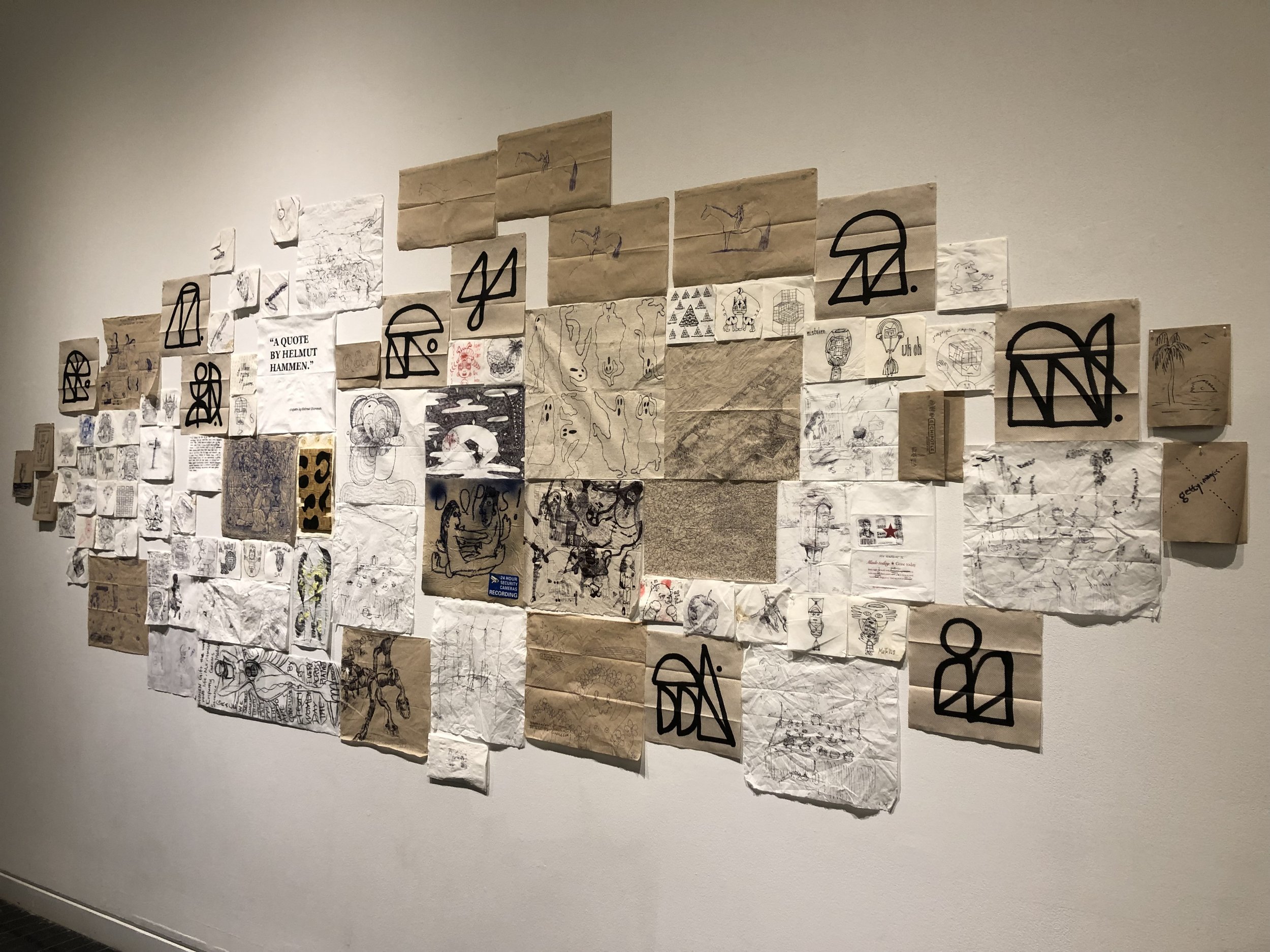 Napkin drawings within José Lerma curation at the Elmhurst Art Museum