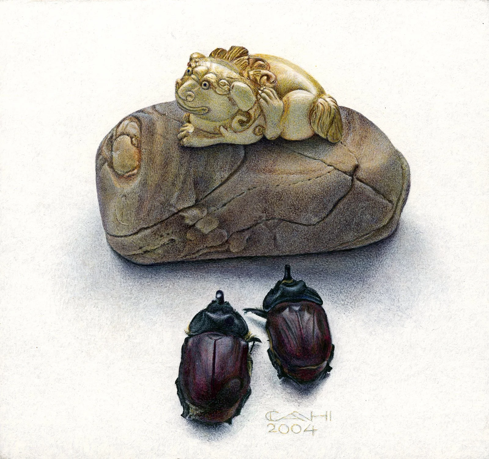 Netske, steen en neushoornkevers
14,3 x 15 cm