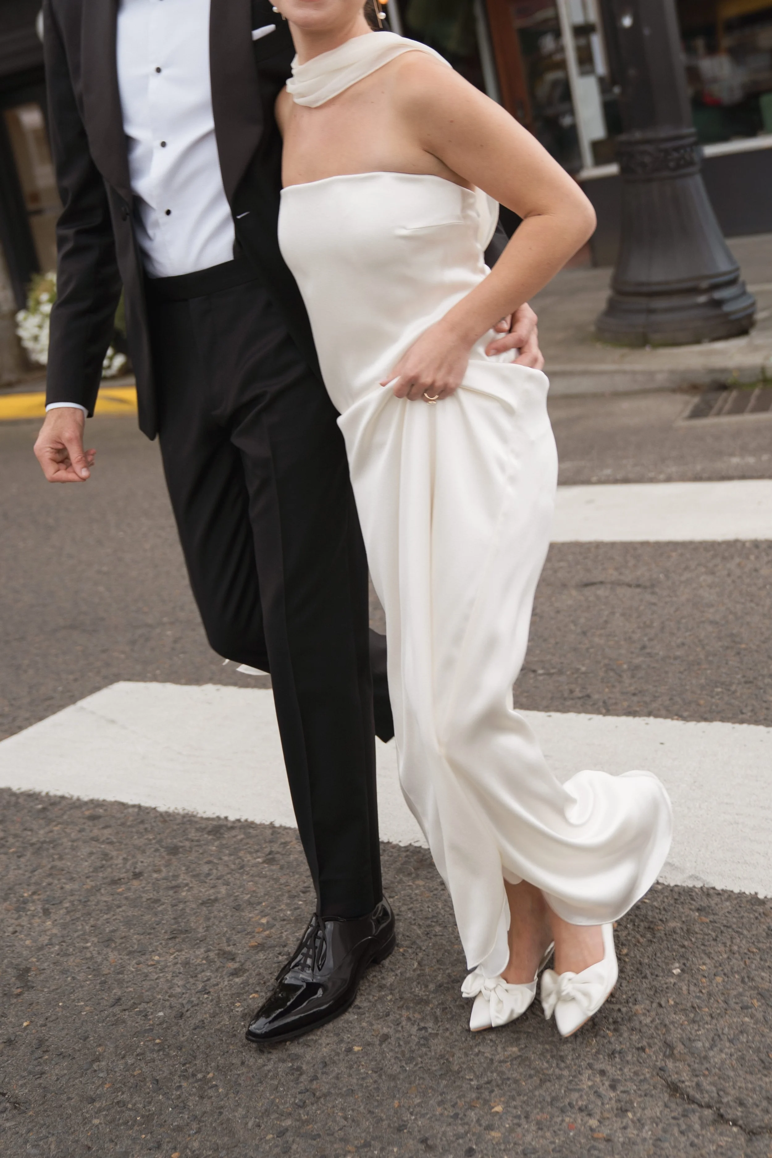 Modern wedding portraits at The Arc Light in Oregon City with clean architectural backdrops