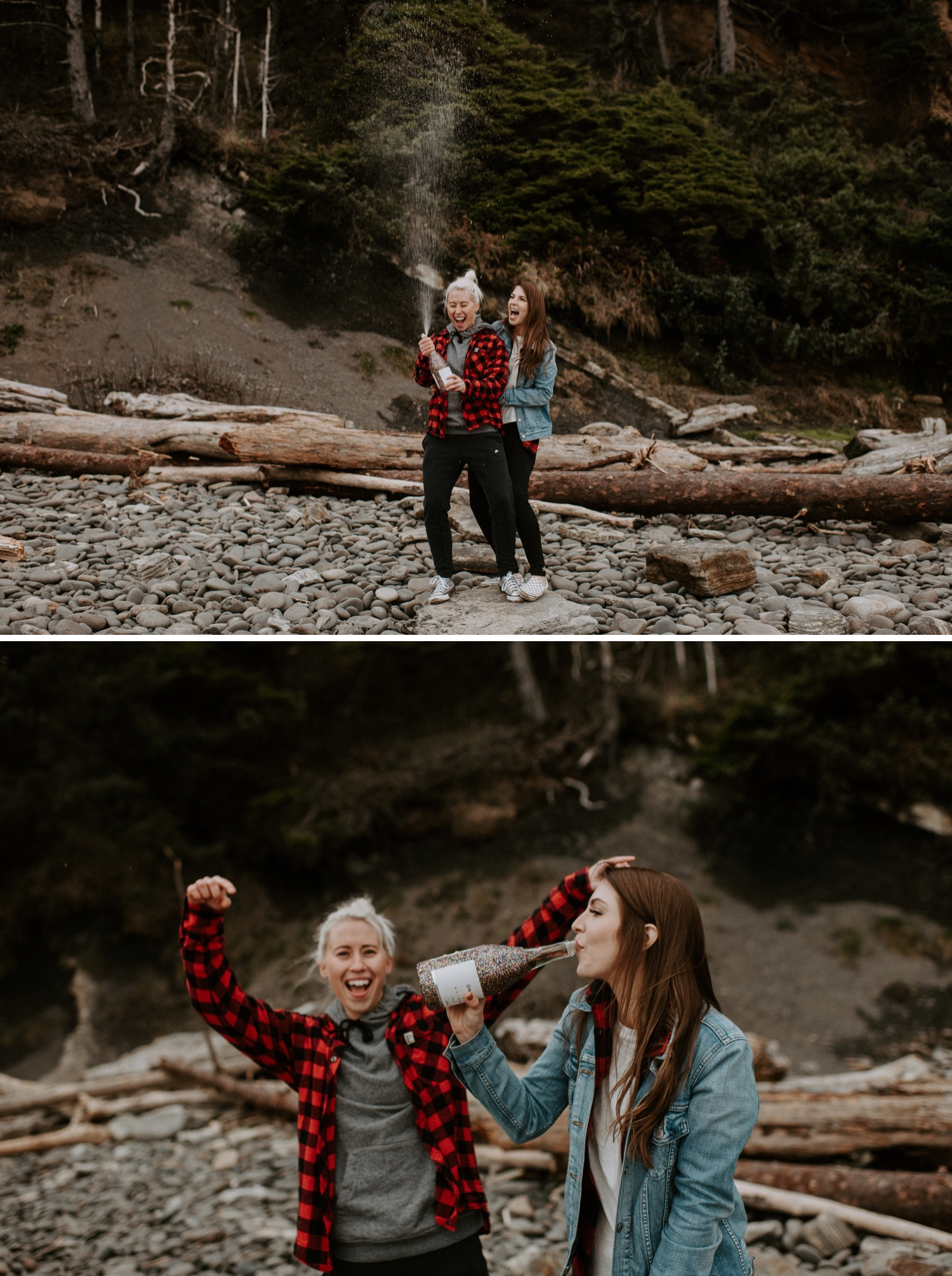 Heather and Kelsey's Cape Oswald Engagement Session Champagne Shower | Oregon Wedding Photographer