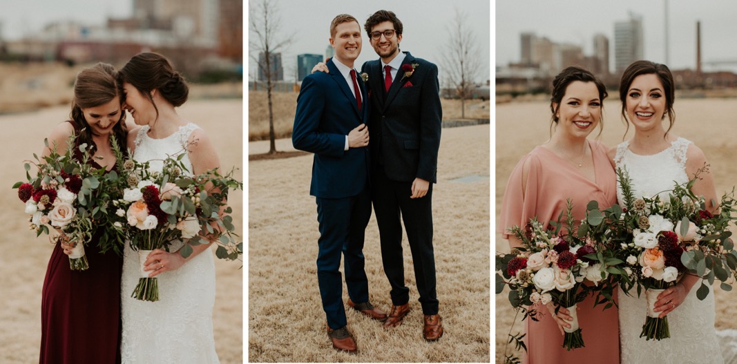 Mismatched Burgundy and Blue Wedding party | Industrial Downtown Birmingham, Alabamam Wedding | Alabama Wedding Photographer