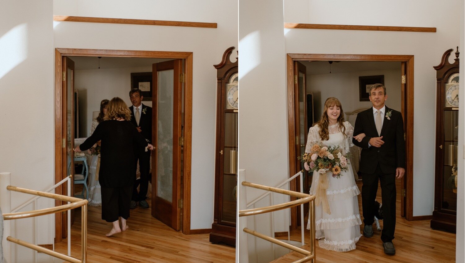 Corry and Michael's Golden Vintage Living Room Wedding  in a Portland Floating House | Oregon Wedding Photographer