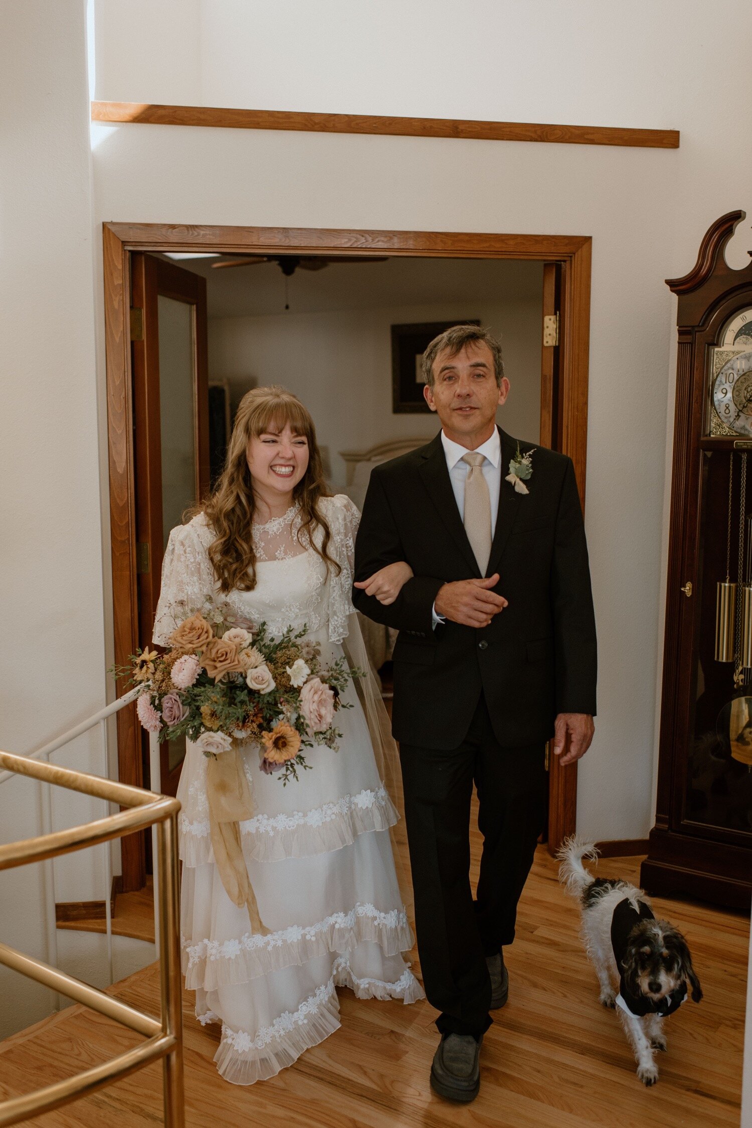 Corry and Michael's Golden Vintage Living Room Wedding  in a Portland Floating House | Oregon Wedding Photographer