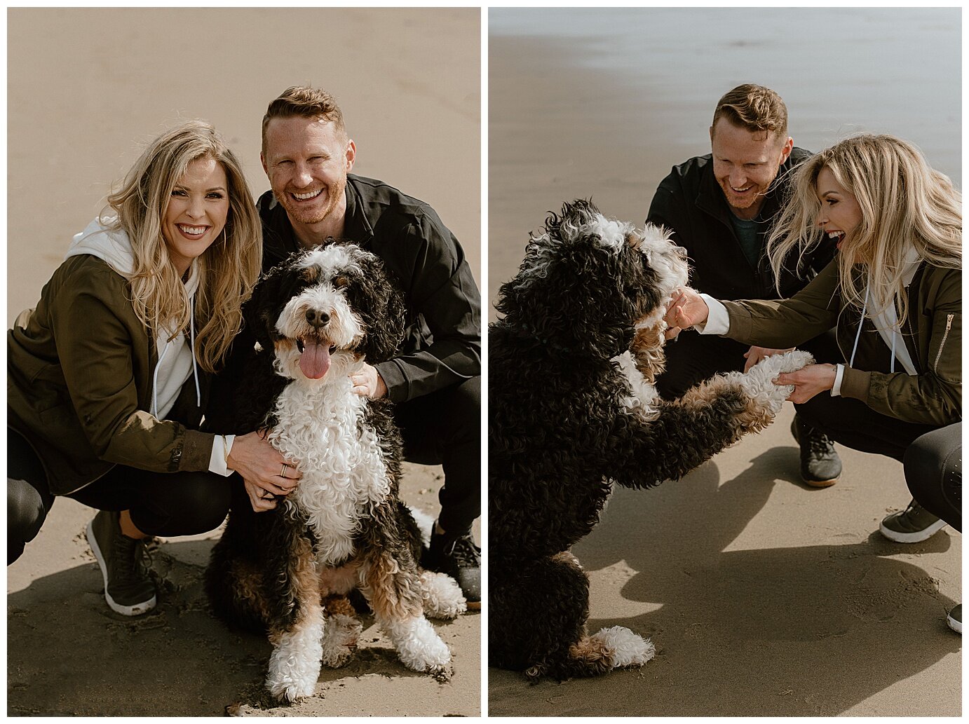 beach engagement session with dog