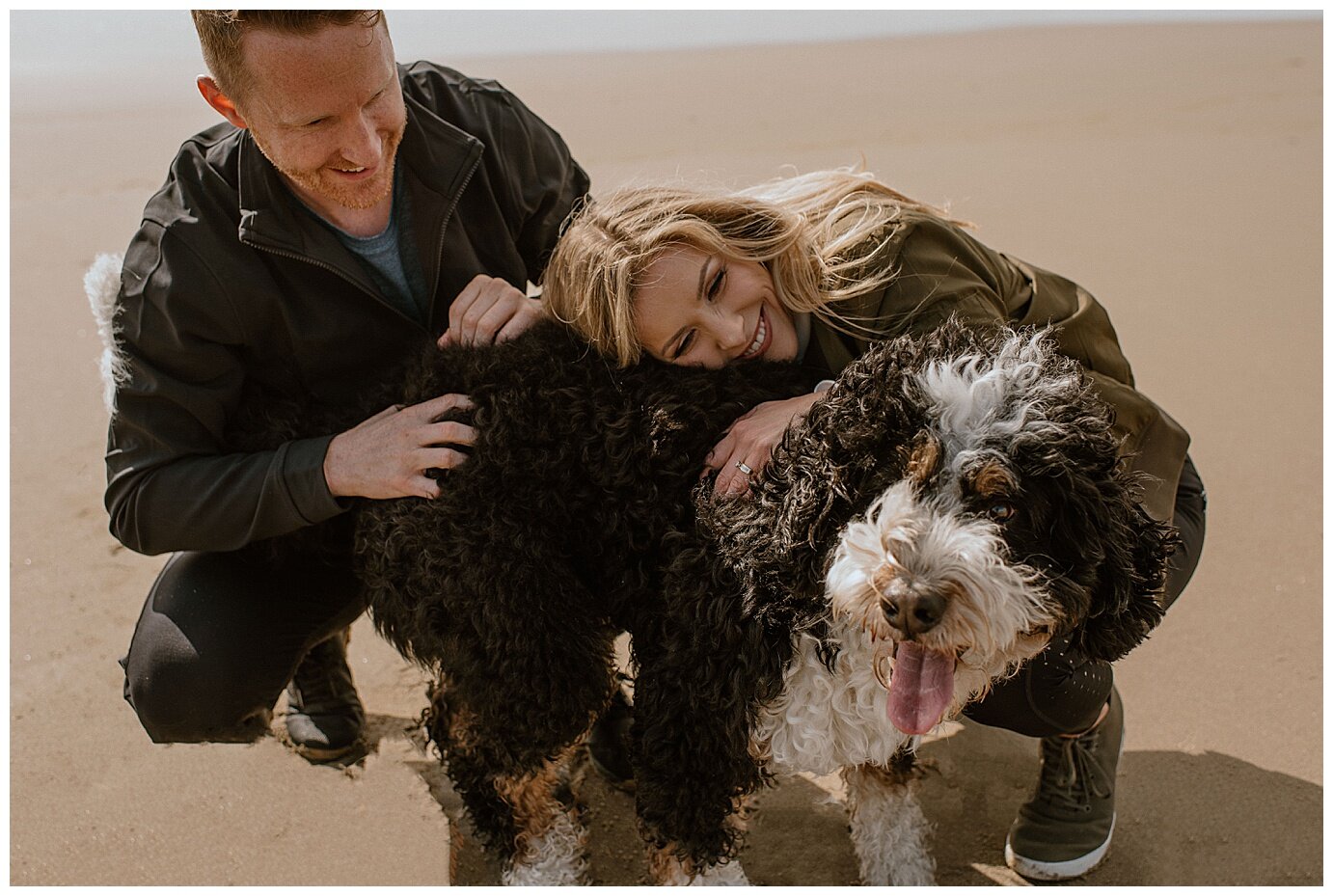 beach engagement session with dog