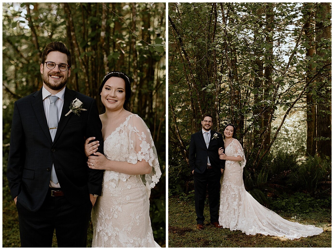intimate backyard wedding first look with bride and groom