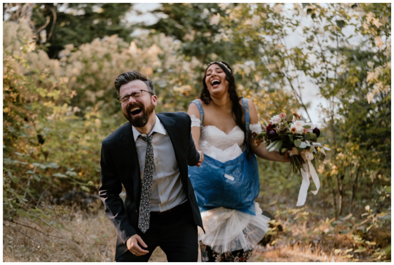 bride and groom first look before their columbia river gorge elopement 
