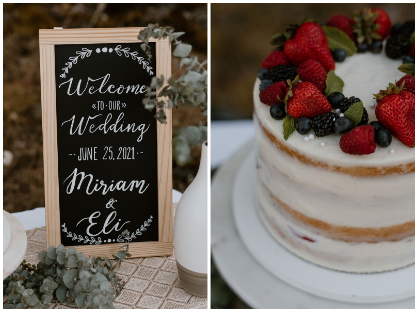 wedding cake and wedding sign