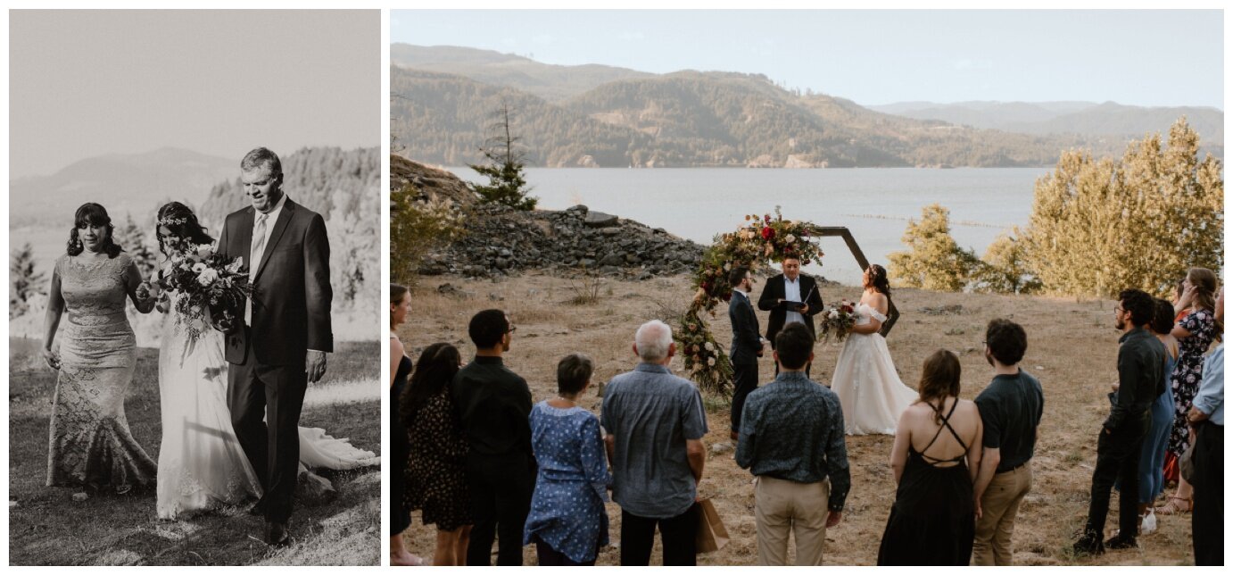 bride and groom exchanging vows during columbia river gorge elopement