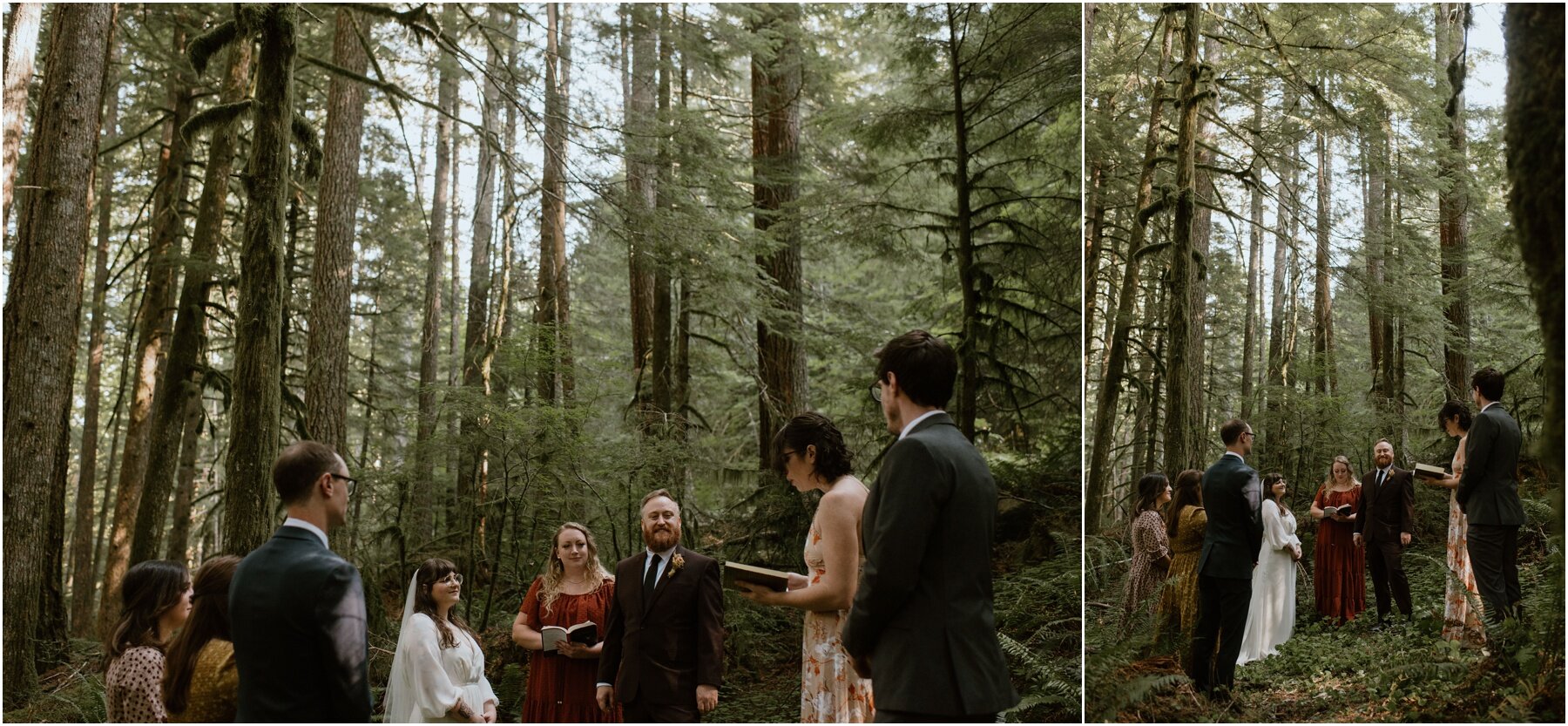 bride and groom exchanging vows during their woodsy elopement in oregon