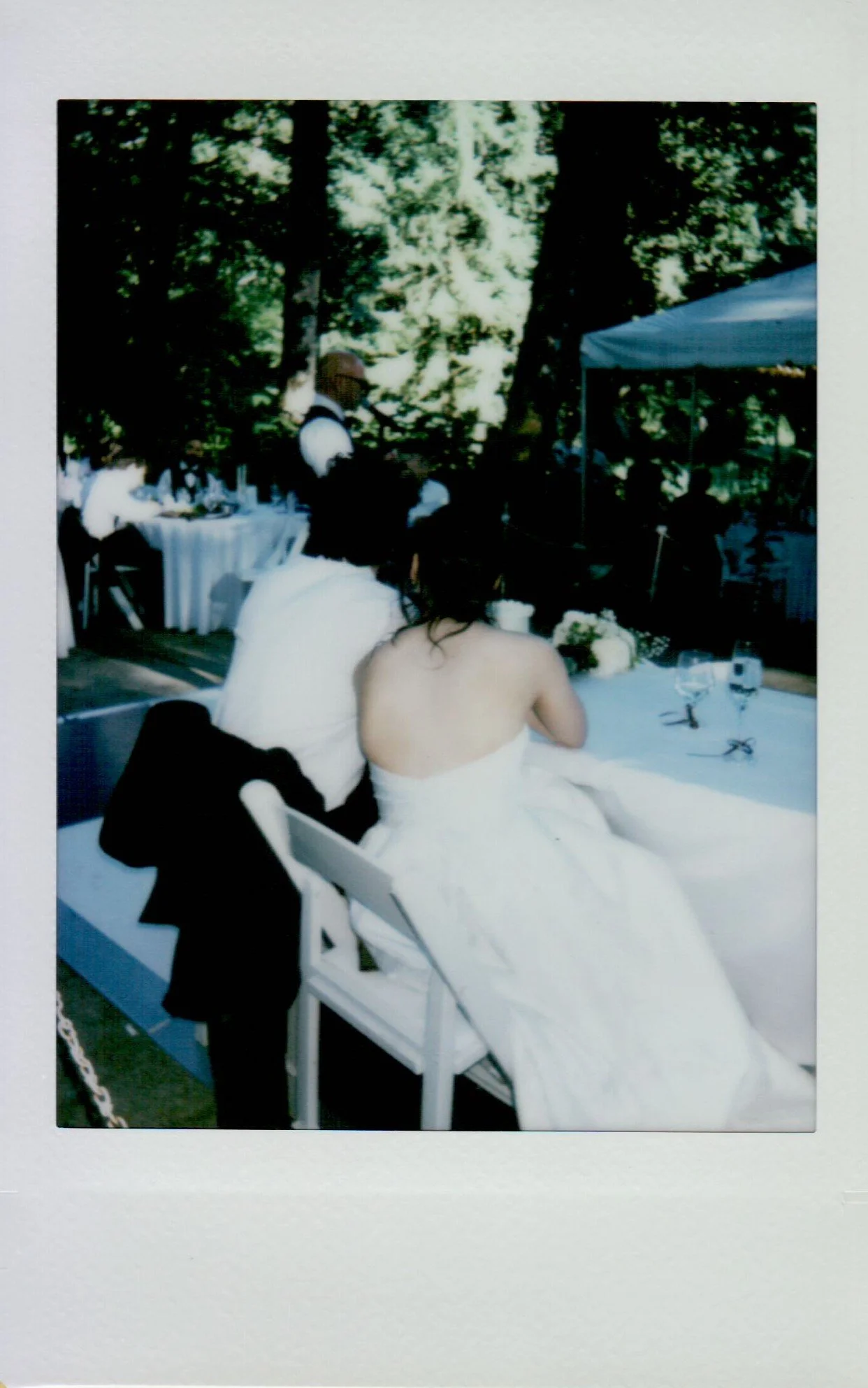  wedding toast at summer wedding, polaroid scan 
