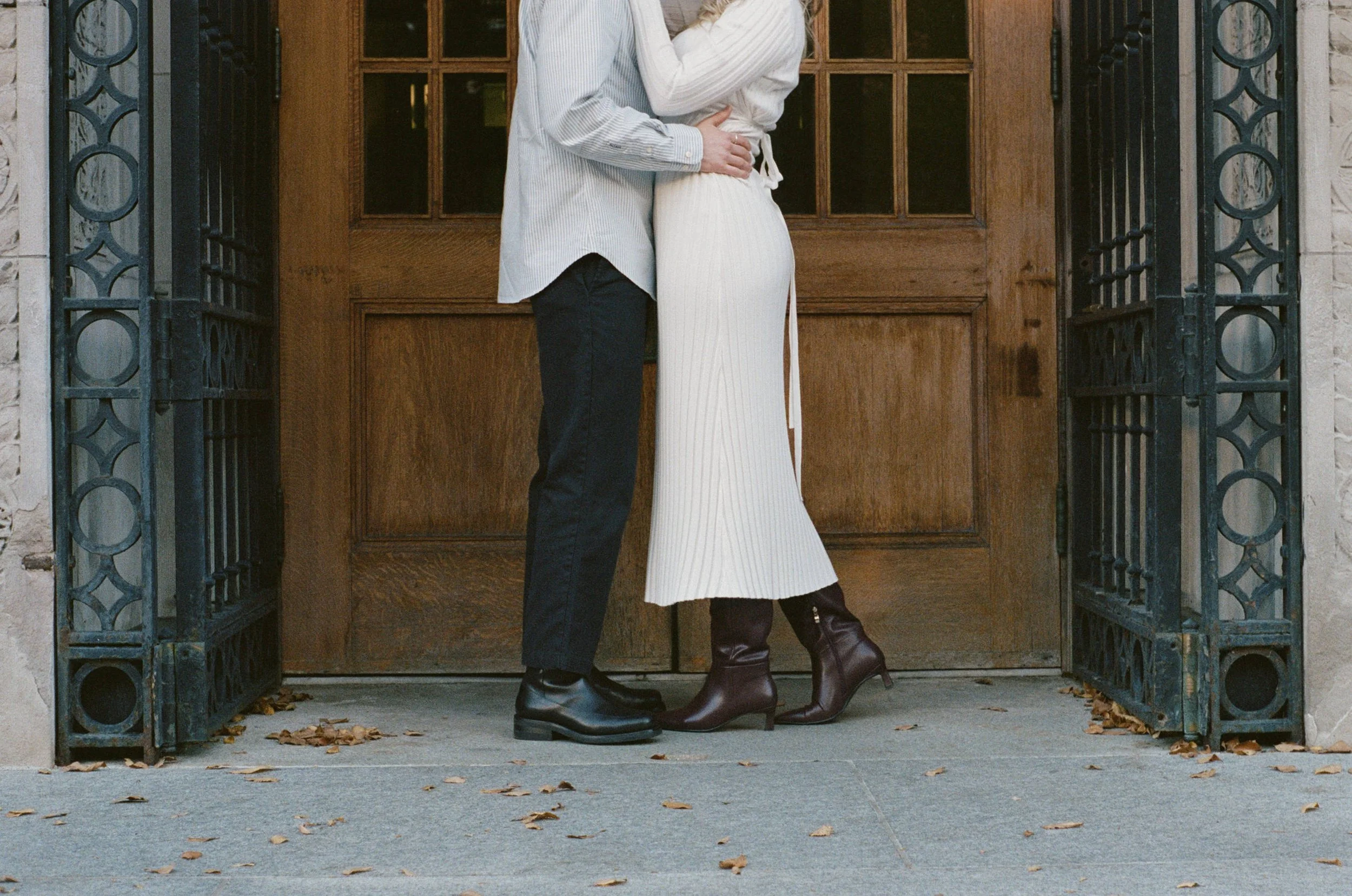  film-inspired engagement photos in downtown Portland with clean lines and soft light, natural movement and editorial feel 