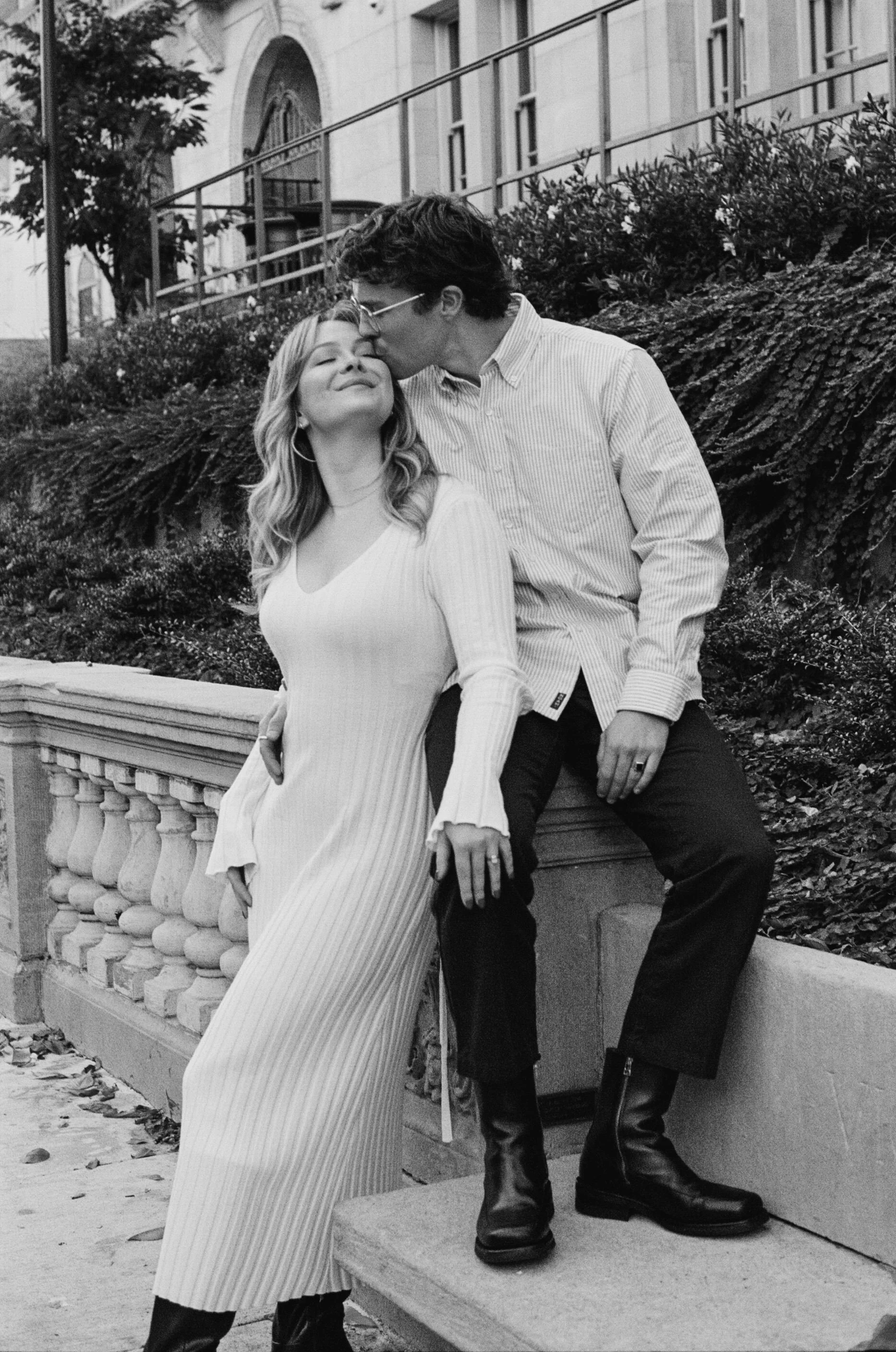  film-inspired engagement photos in downtown Portland with clean lines and soft light, natural movement and editorial feel 