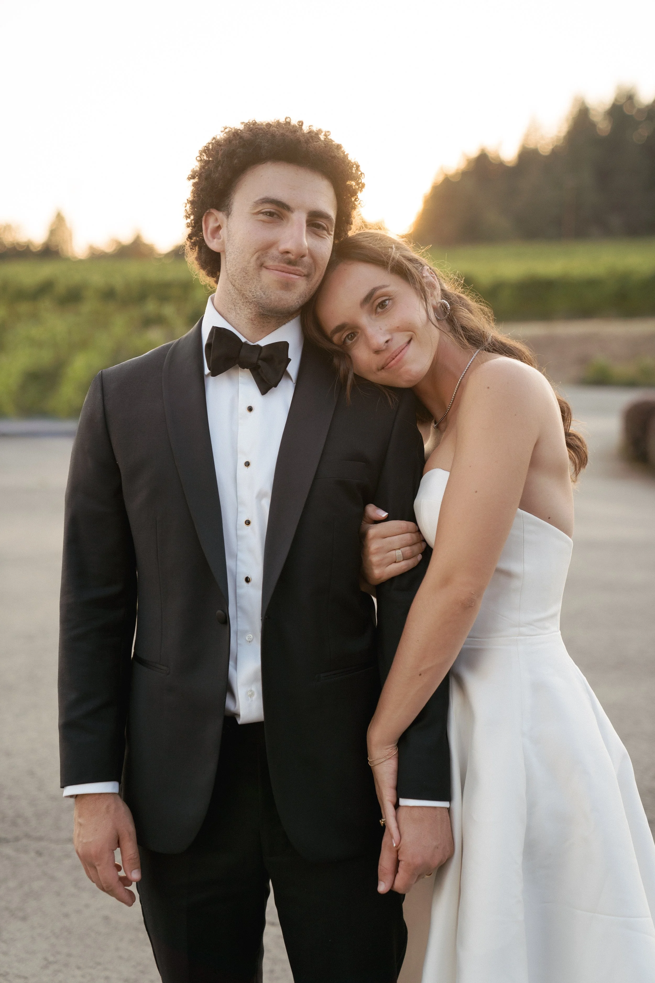  Romantic sunset portraits of bride and groom in Oregon wine country vineyards 