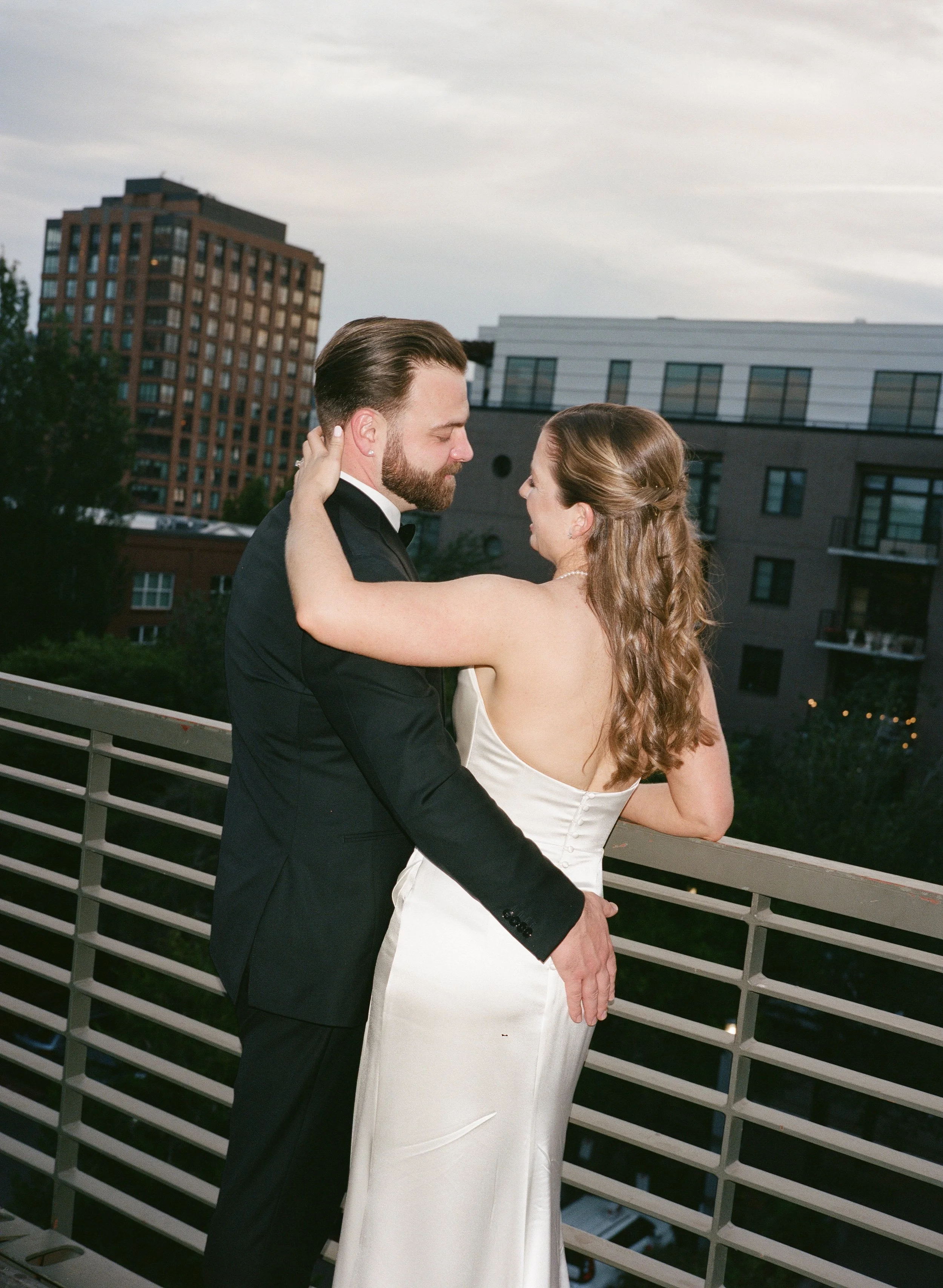 Late night bride and groom flash portraits