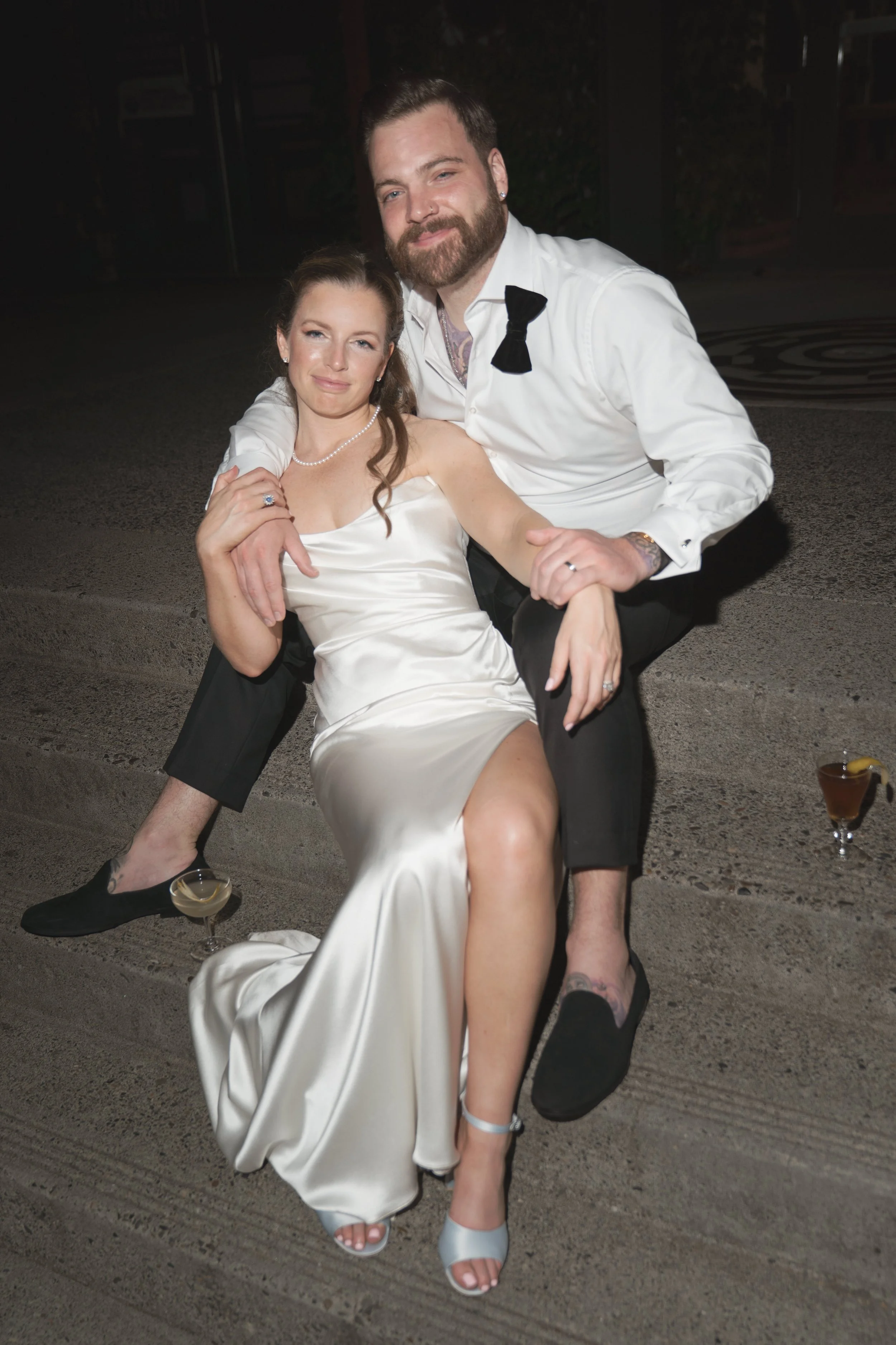 Late night bride and groom flash portraits