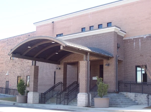 The Recreation Ministry entrance is located on the west side of the main entrance.