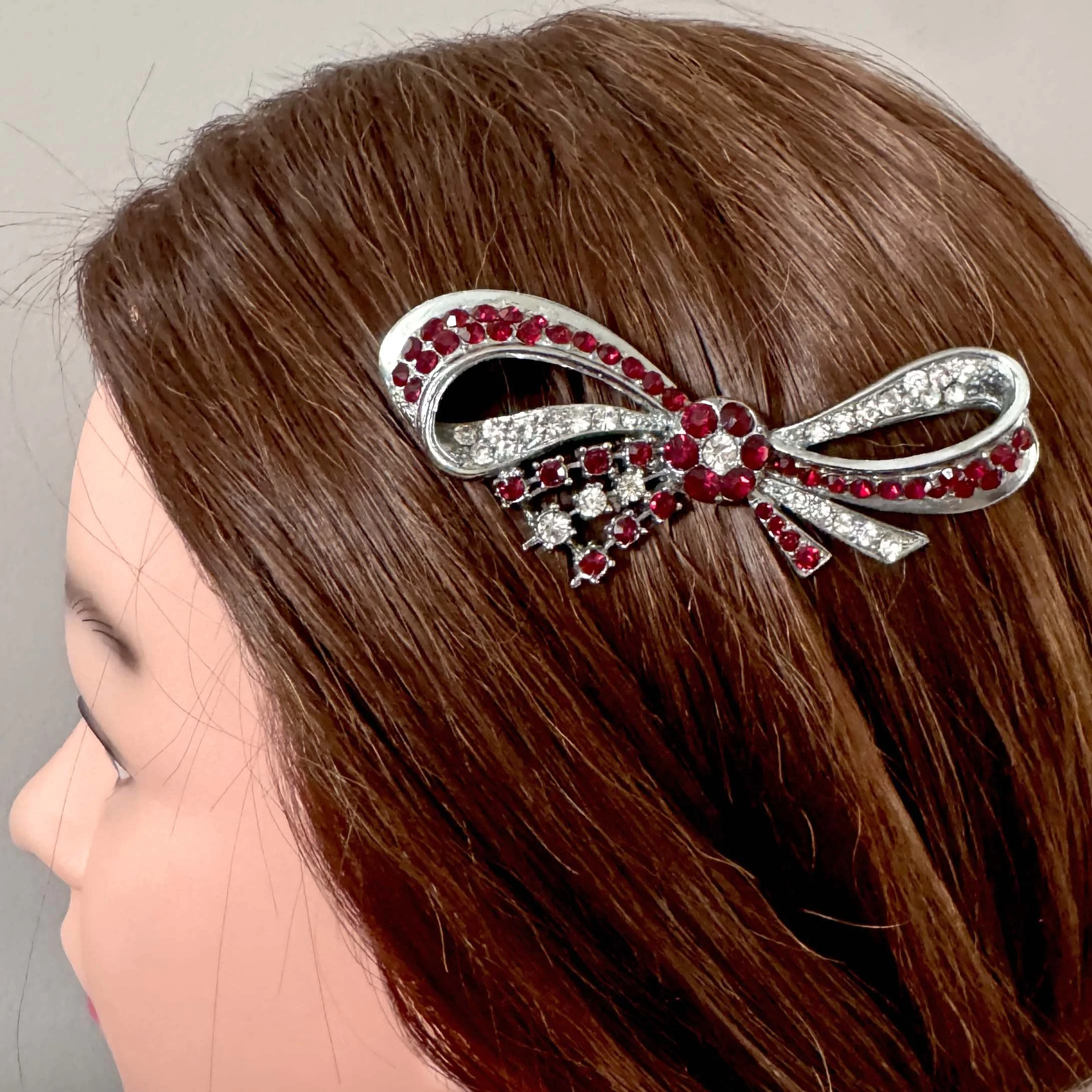 vintage red bow hair slide, vintage hair comb, vintage hair accessories