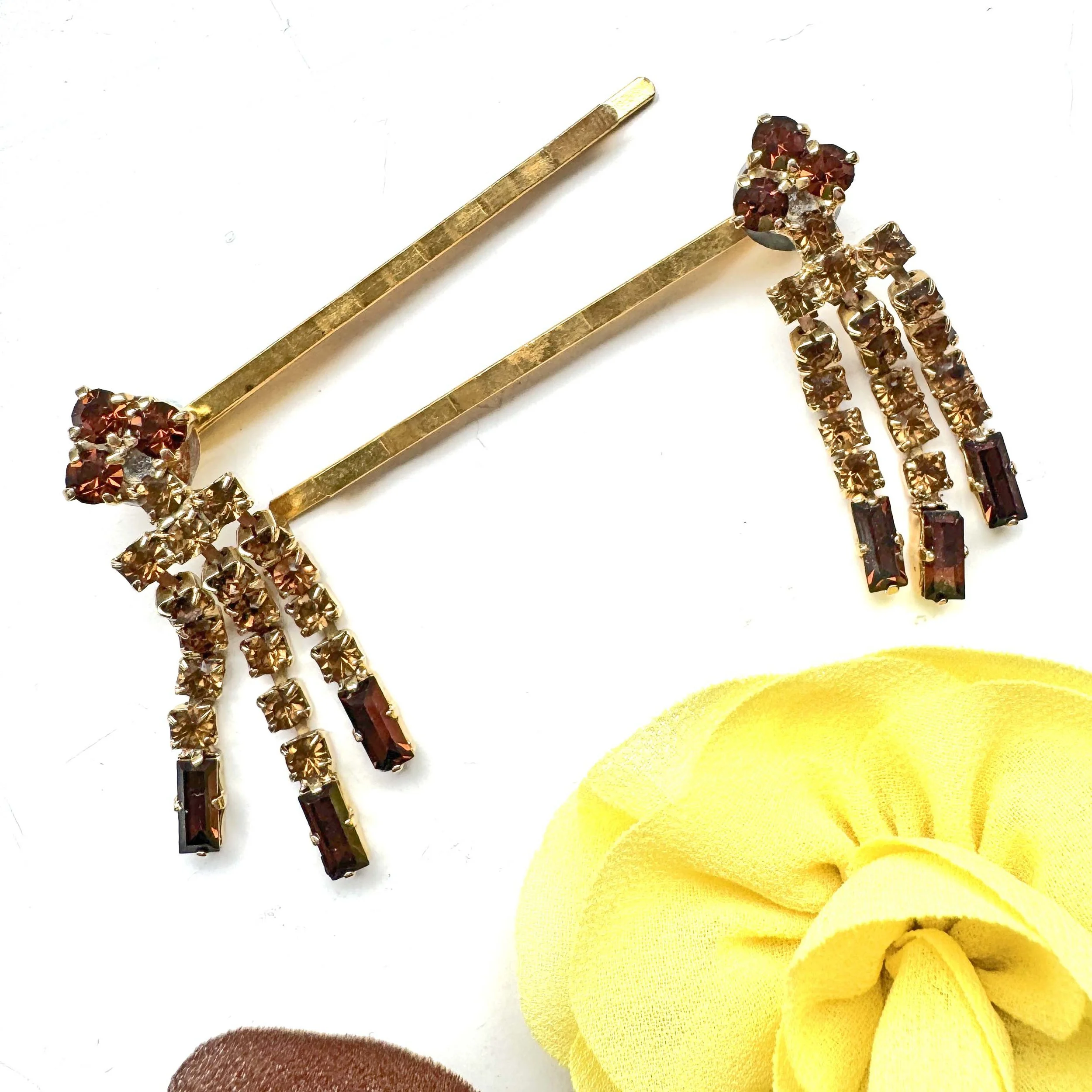 vintage amber rhinestone hair clips for autumn wedding