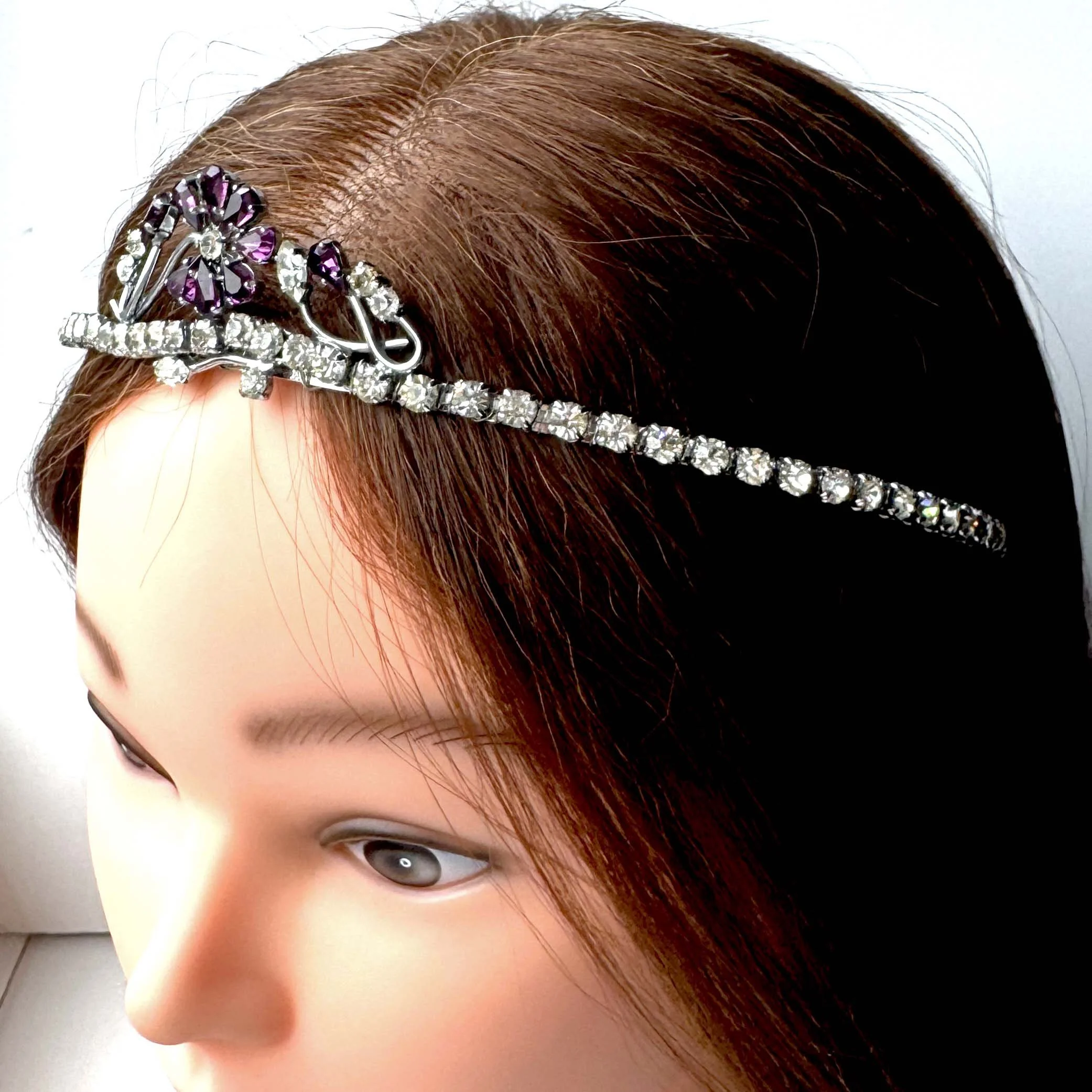 vintage purple jewelled flower hair band, vintage hair accessories