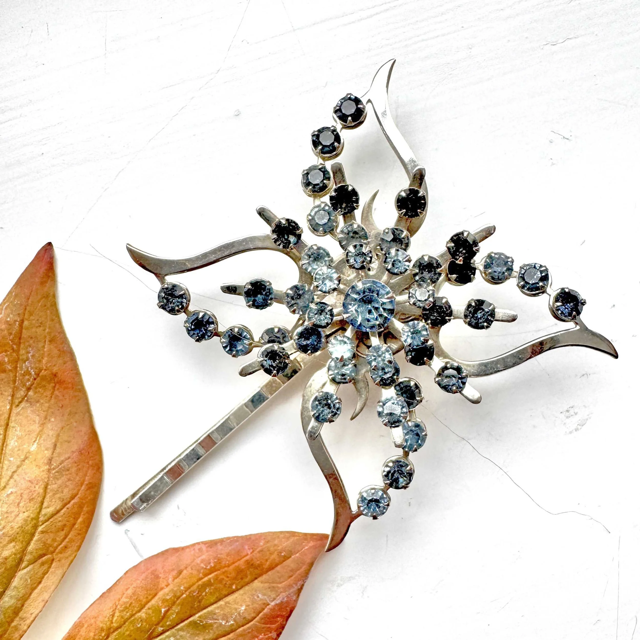 light blue rhinestone vintage hair pin, vintage hair accessories