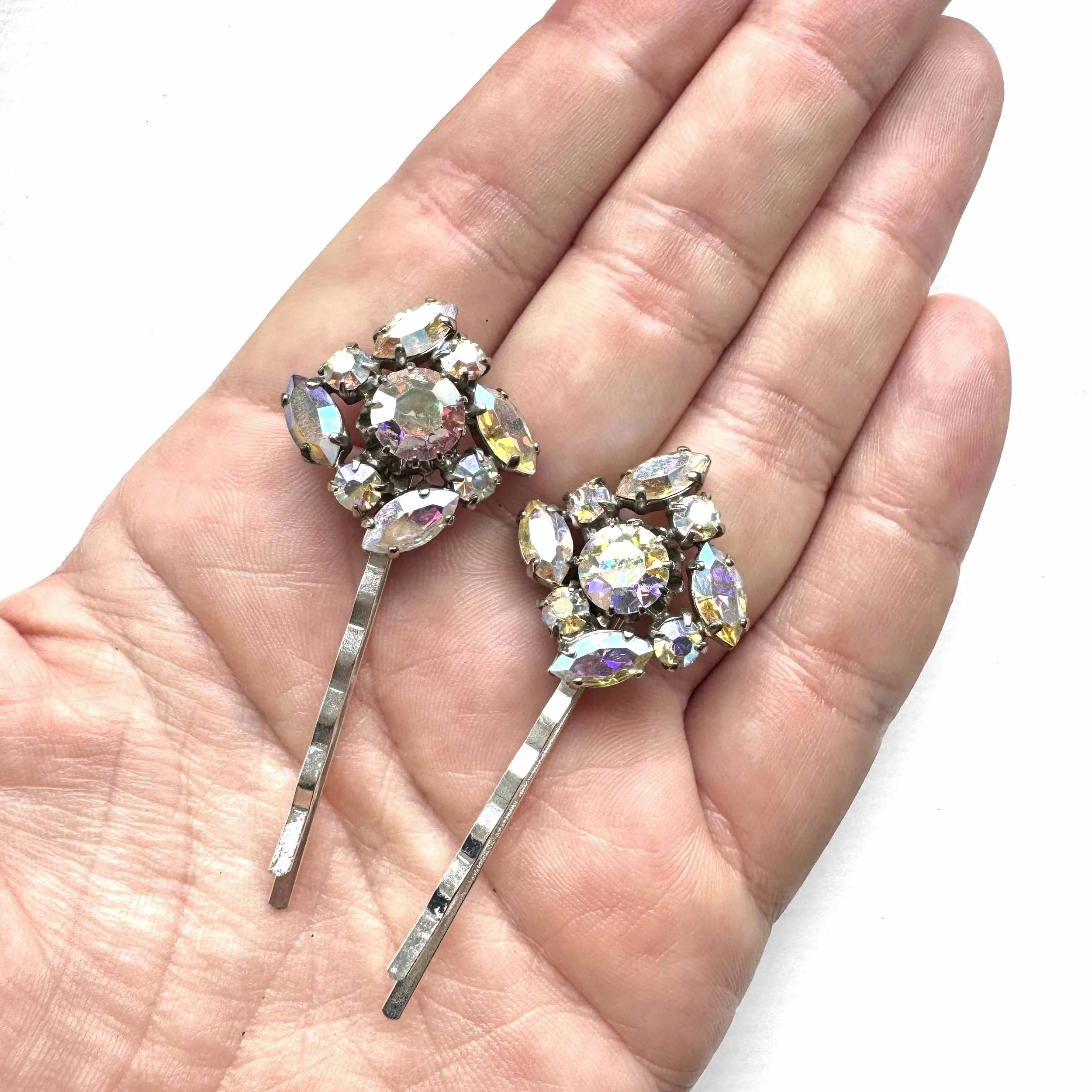 1950s vintage aurora rhinestone hair slides, vintage hair accessories