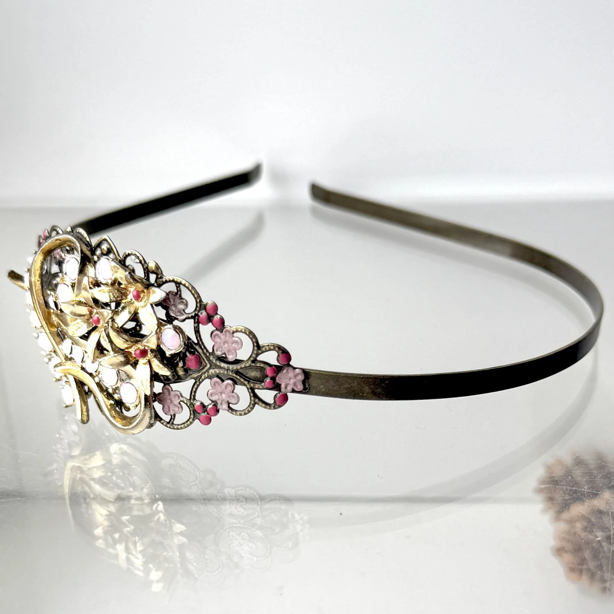 vintage 1950s pink rhinestone jewelled bridal wedding head band