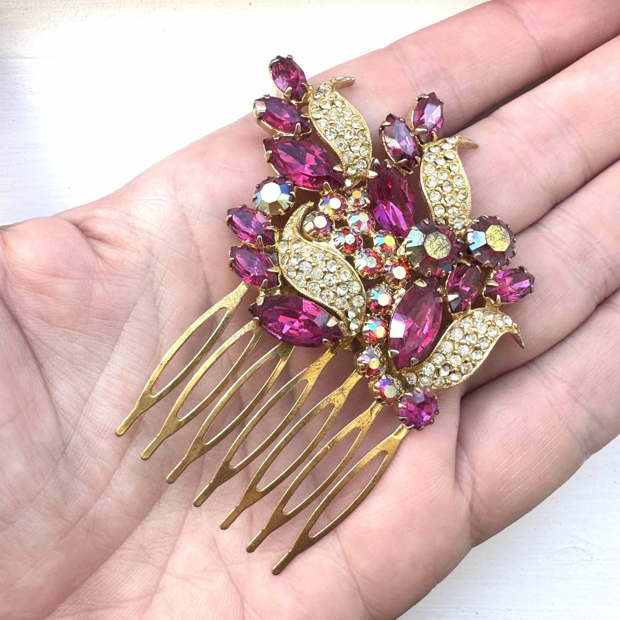 dark pink vintage hair comb, vintage hair accessories