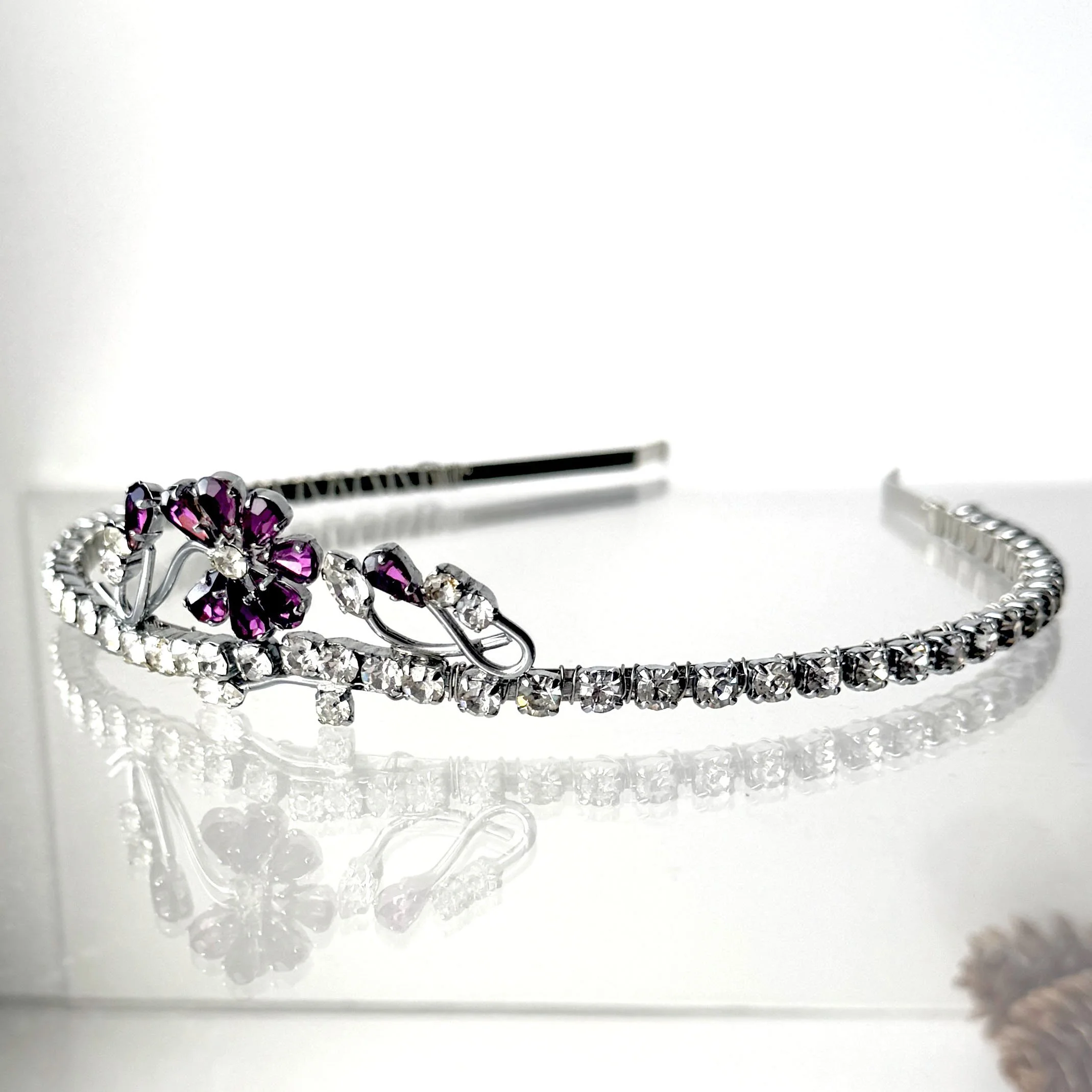 vintage purple jewelled flower headband, vintage hair accessories