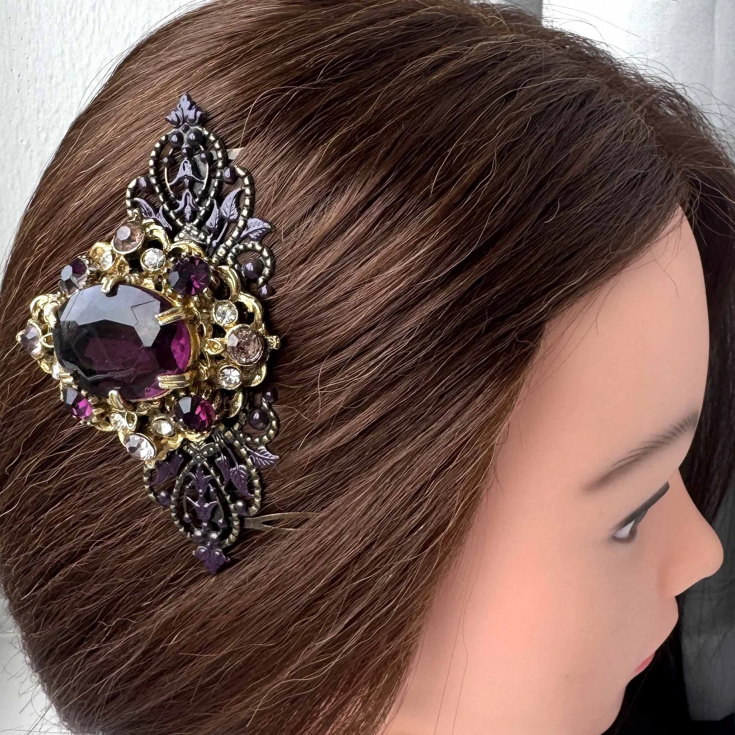 Extra Large Vintage Victorian Amethyst Purple Hair Comb 