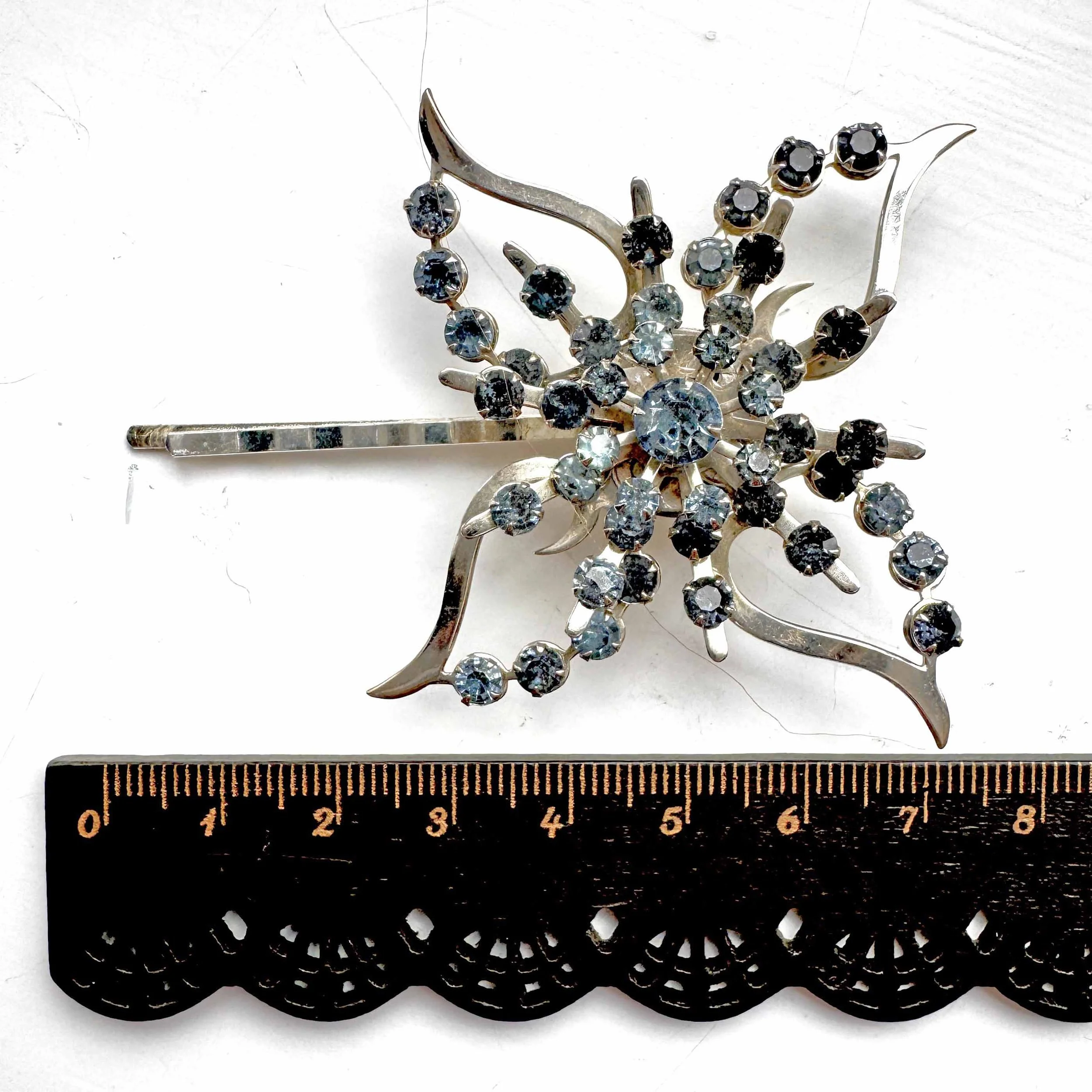 light blue rhinestone vintage bobby pin, vintage hair accessories